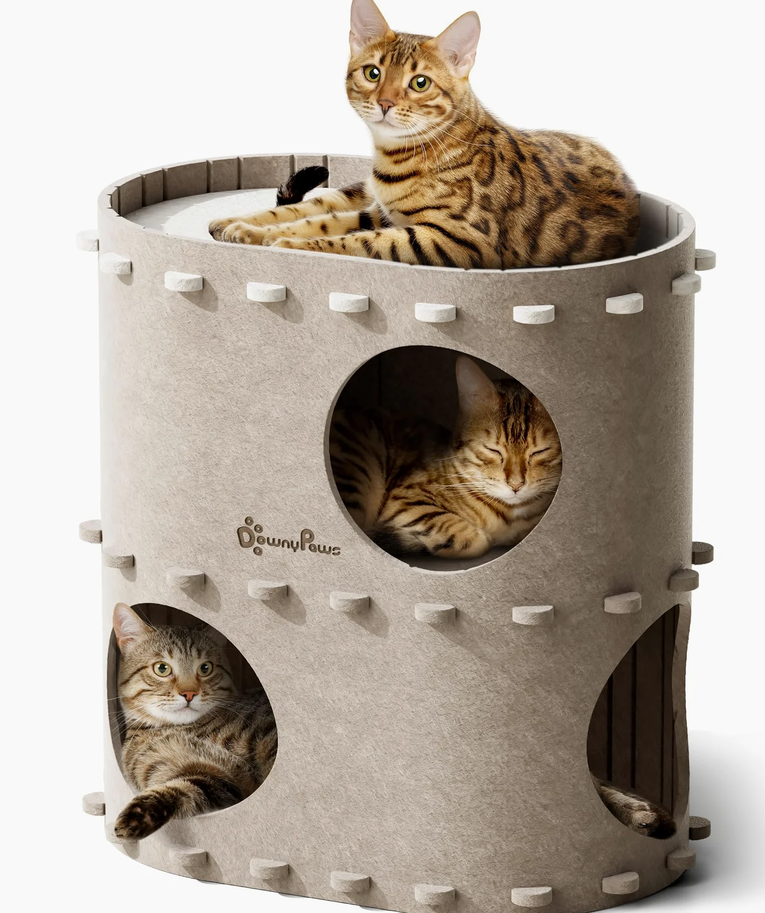 DownyPaws Cuccia per Gatti in Pelliccia, Letto a 2 Piani Casetta per Gatti 50x33x50 cm, Castello per Giocare, Design Accogliente, Protezione per le Unghie, Beige