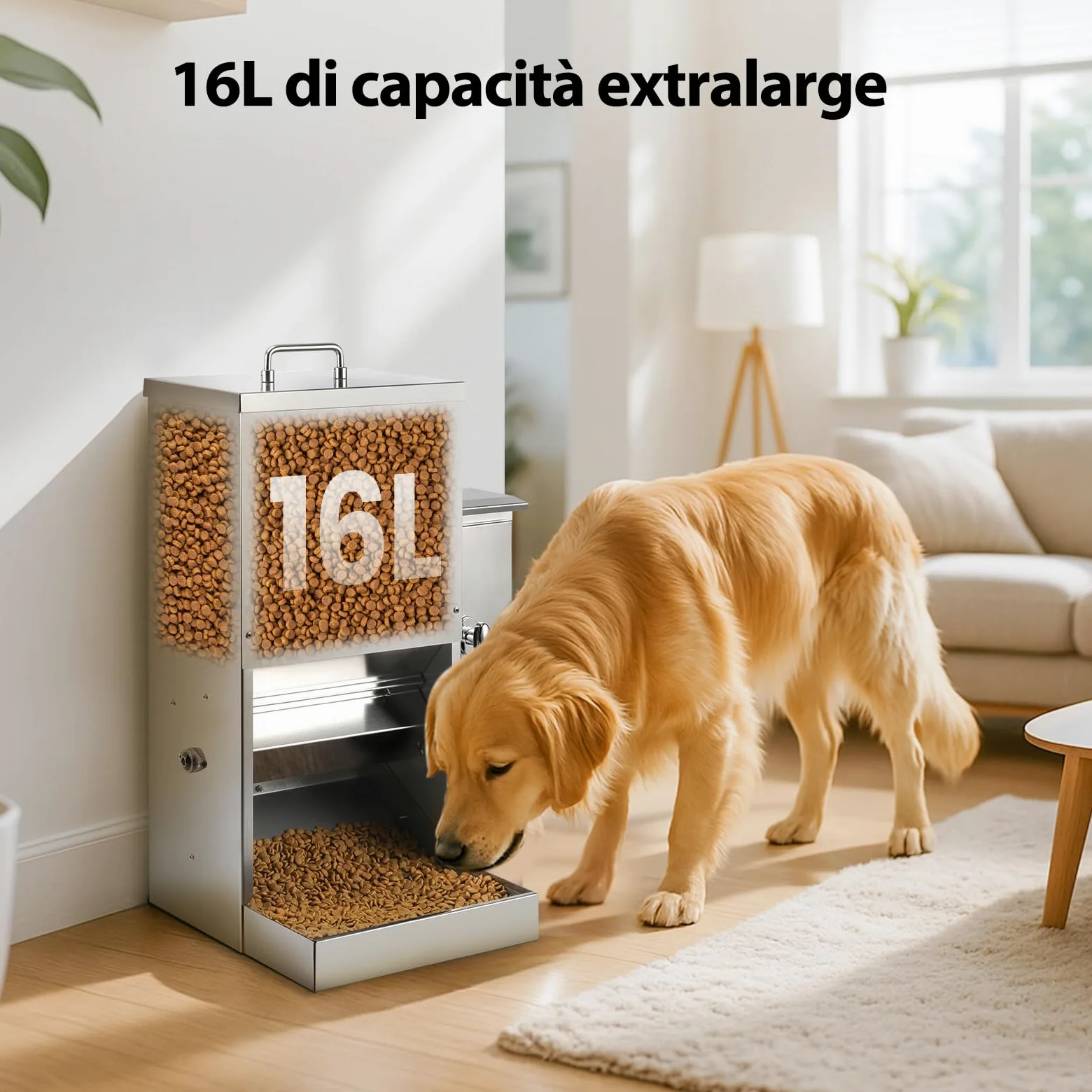 Feeder Automatico per Cani da 16L con Timer, Dispenser per Cibo in Acciaio Inossidabile con Programmazione dell'Alimentazione per Cani o Gatti di Taglia Grande