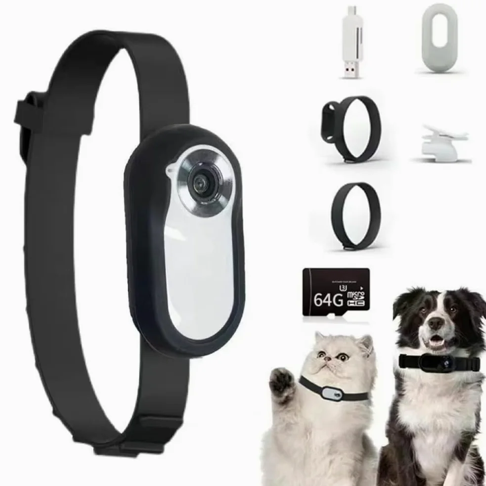 HD 1080P Collare per Cani con Localizzatore, WiFi, Collare con Telecamera per Gatti, con Registrazioni Video, Regalo per Gatti e Cani, Nero