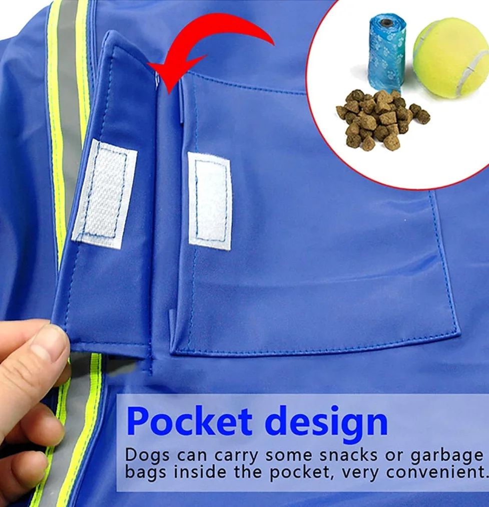 Impermeabile per Cani, Cappotto per Cani da Compagnia Impermeabile Regolabile, Impermeabile di Sicurezza Antivento, Impermeabile Traspirante per Cani di Piccola, Media e Grande Taglia (Blue S)