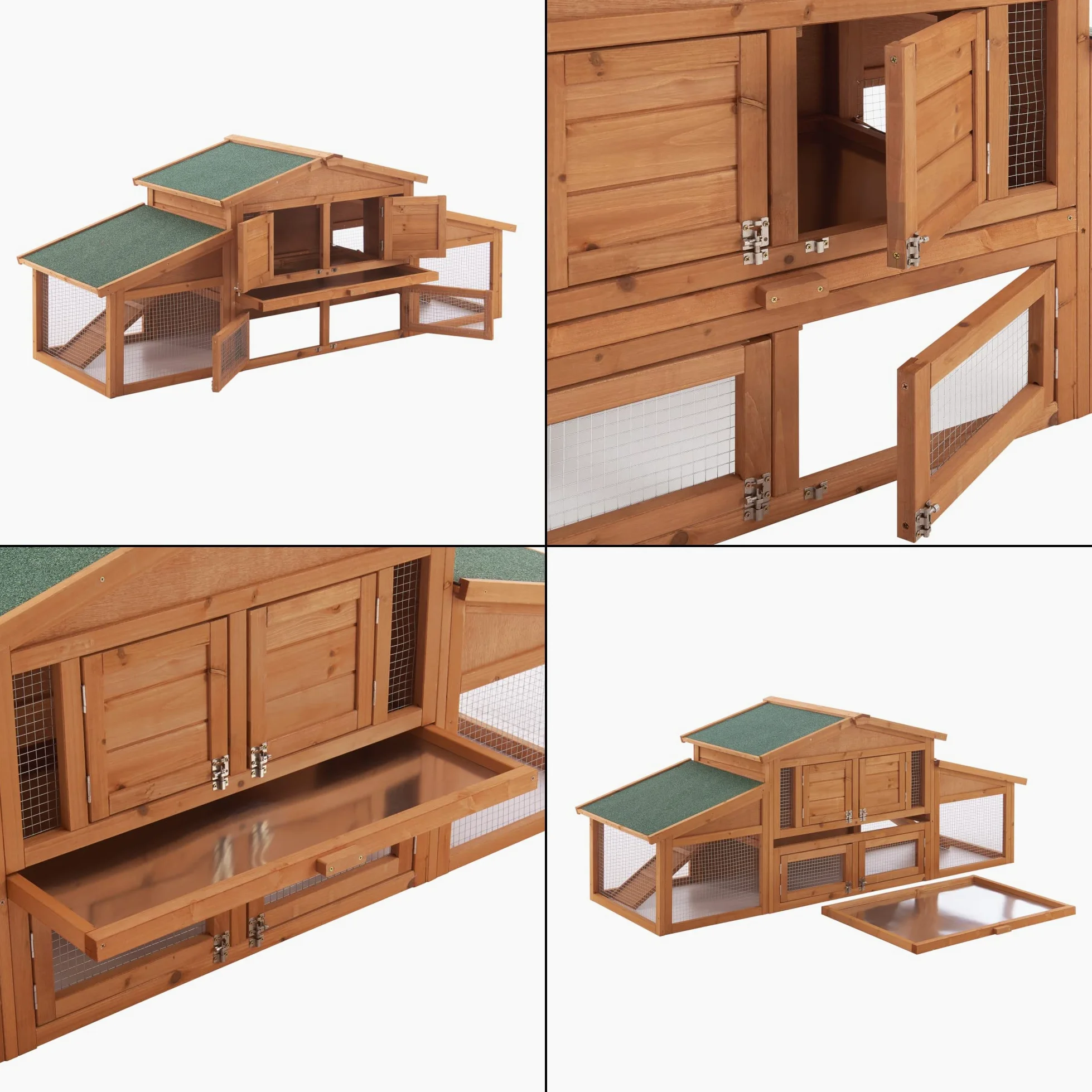 Conigliera Coperta con Tettuccio Impermeabile (AxLxP) 72 x 180 x 62 cm Gabbia con Casetta e Area Recintata, Struttura in Legno, Uso Esterno