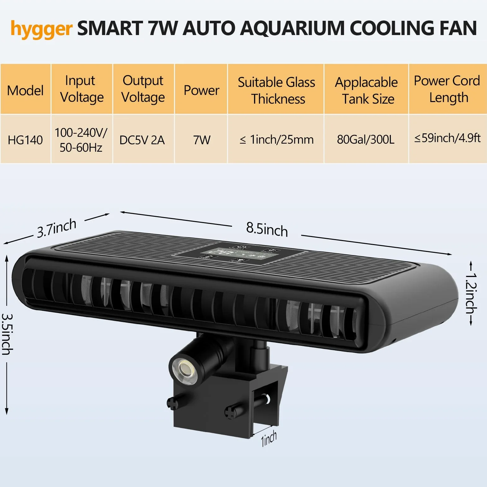 hygger Ventola refrigerante per acquario, controllo automatico della temperatura, ventola di raffreddamento per acquario con temperatura regolabile e 3 velocità del vento, raffreddamento silenzioso