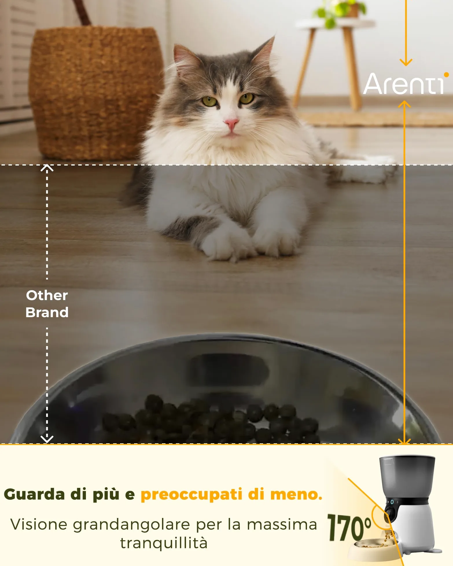 ARENTI Distributore Automatico Cibo per Gatti e Cani con Telecamera HD 2K/3MP,Fontanella per Gatti,WiFi 2.4G&5G,4.5L Dispenser Cibo Gatti/Cani con Audio Bidirezionale, Controllo APP
