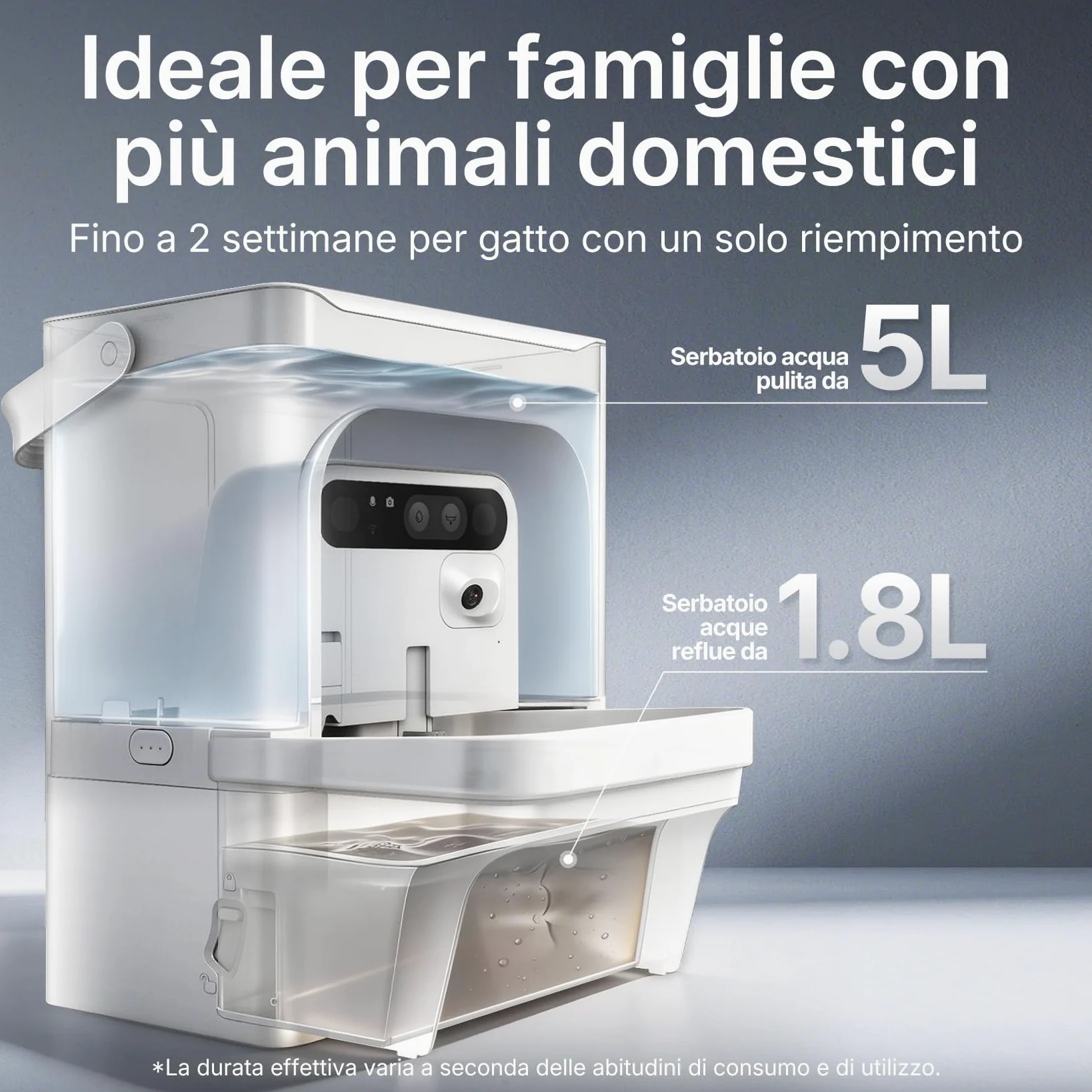 PETKIT EVERSWEET ULTRA Fontanella Intelligente per Gatti 5L, Riconoscimento AI, Controllo App, Ultra Silenziosa 26dB, Separazione Acqua Pulita/Sporca, Vassoio Acciaio Inox, Lavabile in Lavastoviglie