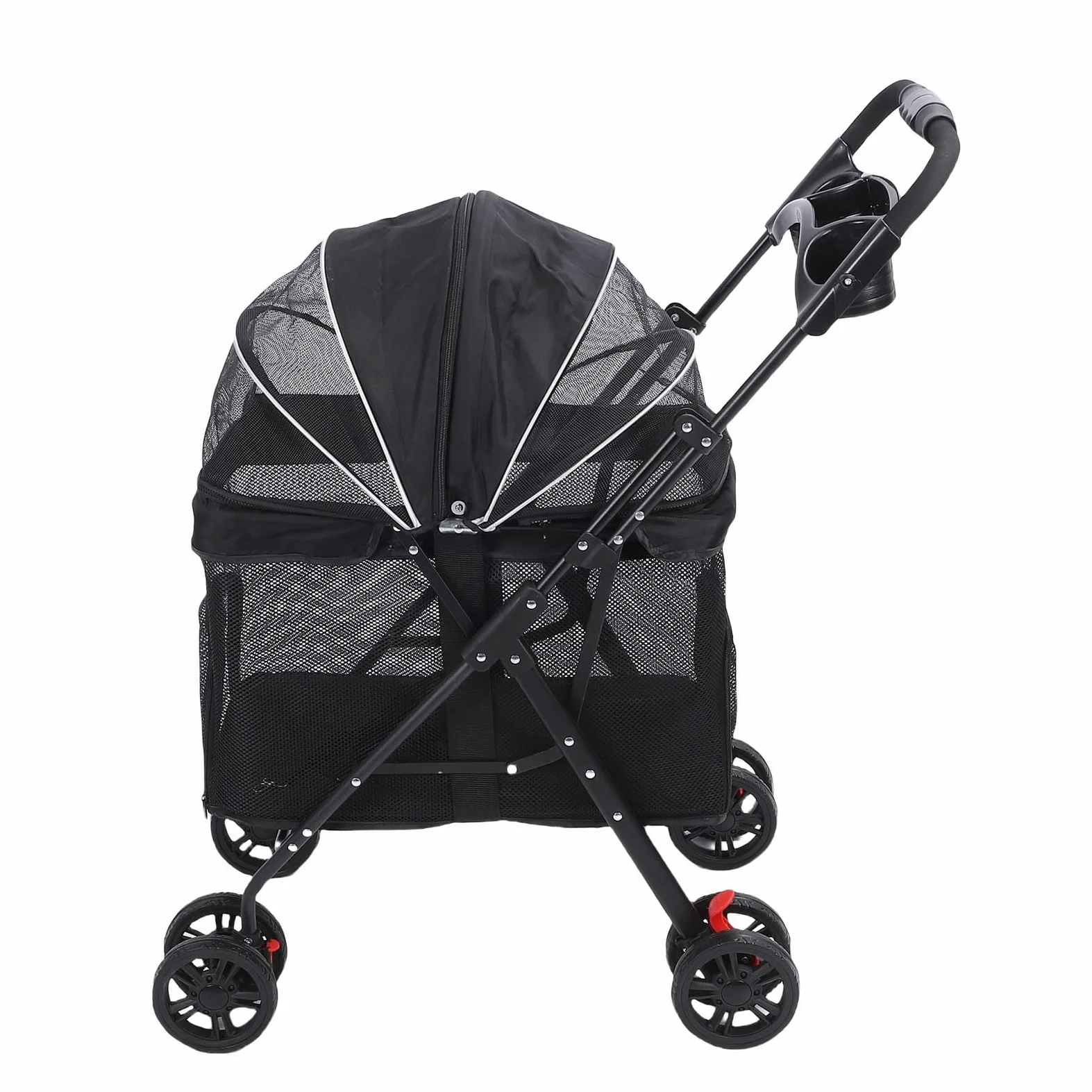 Yinhing Passeggino Pieghevole per Animali Domestici per Cani Gatti Trasportino da Viaggio a 4 Ruote con Parasole a 3 Vie Alimentazione con un Pieghevole e Freni Grigio (BLACK)
