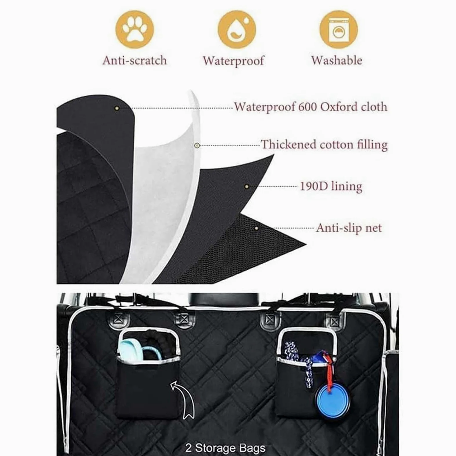 Coprisedile Auto per Cani per VW Touran IQ-Drive 5T ab Bj.2019, Telo Bagagliaio Auto per Cani Antiscivolo Impermeabile Antistrappo Protezione Accessori