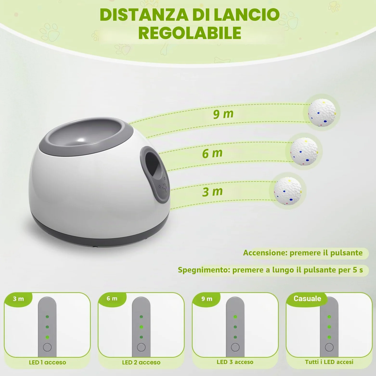 lancia palline per cani,lancia pallines per canii automatico con 6 pallinee da tennis da 2'',palla interattiva per canii distanza regolabile 10/20/30ft spara pallines per cani giochi