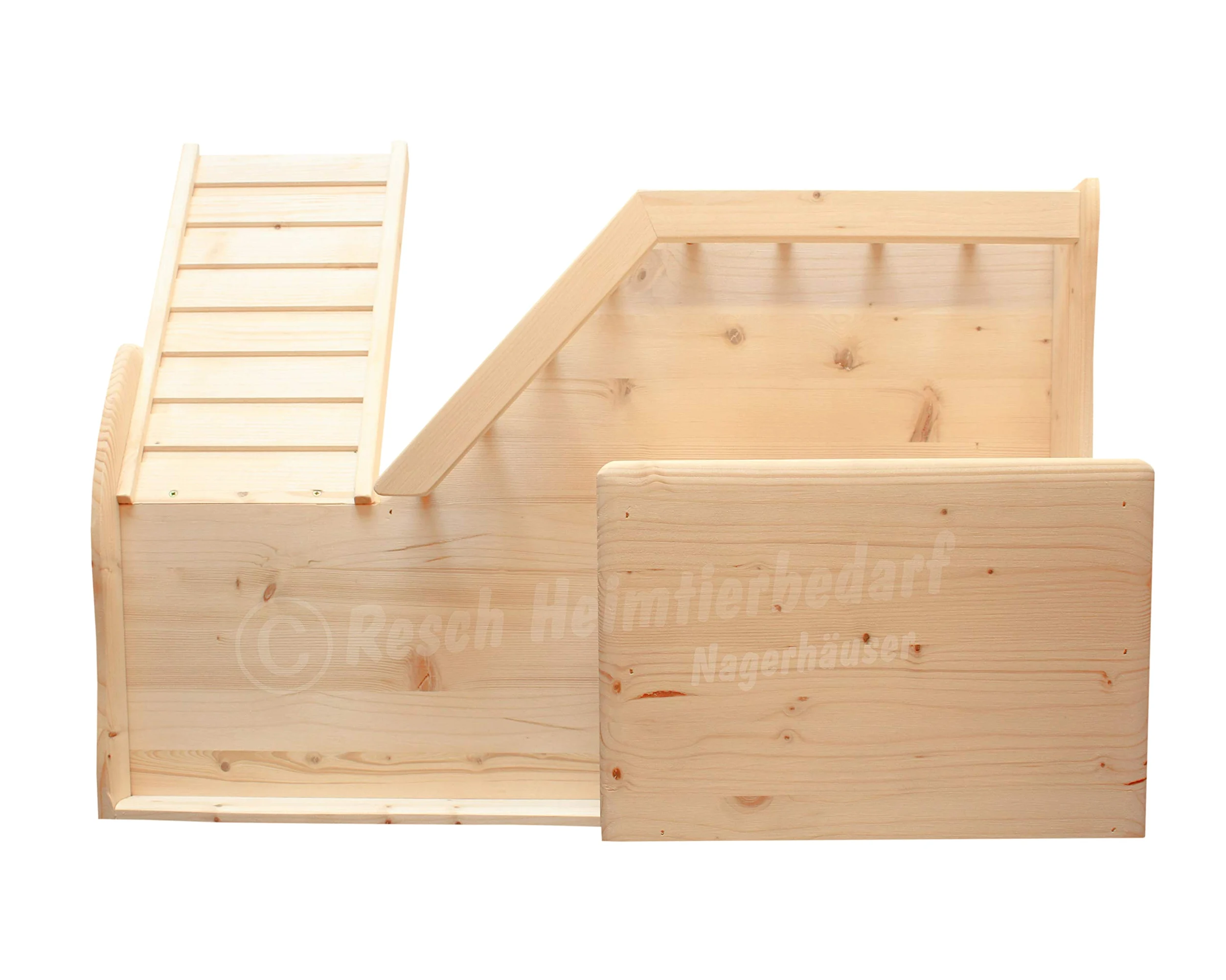 Resch Nr36 - Lucchetto per coniglio in legno massello naturale di abete rosso, tre grandi ingressi/uscite al piano terra, una scala avvitabile e una torre rimovibile