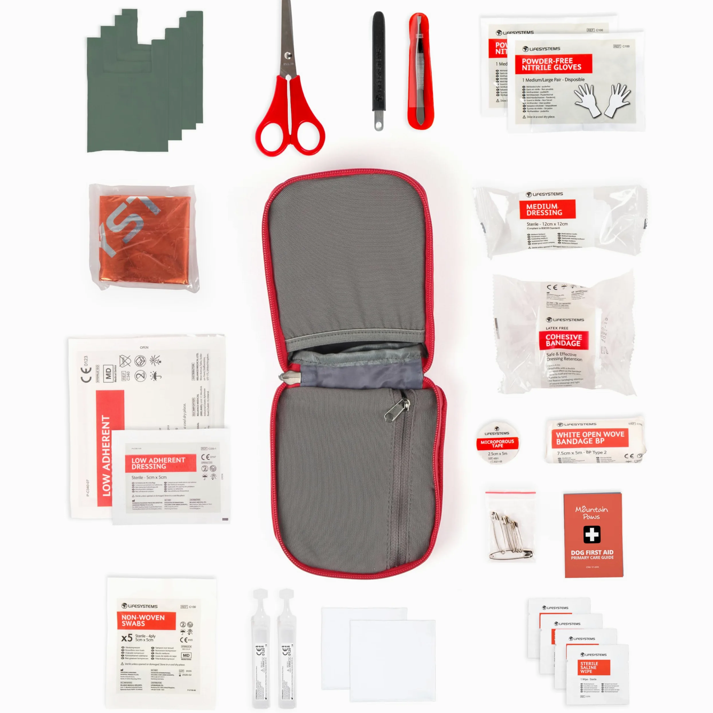 Mountain Paws Kit di Pronto Soccorso Multiuso per Cani da Viaggio, per casa, all'aperto o in Viaggio, Rosso