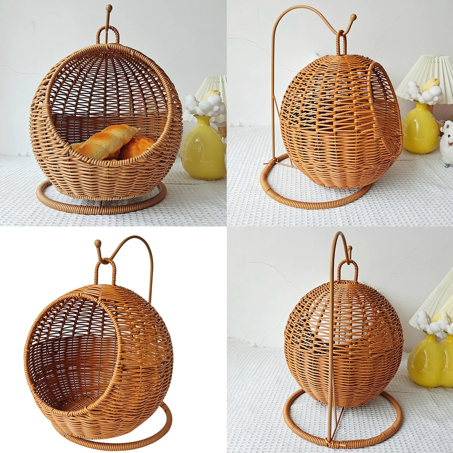 Cesta per gatti in finto rattan, letto amaca da appendere per piccoli spazi, comoda cuccia per gatti di piccola taglia per interni