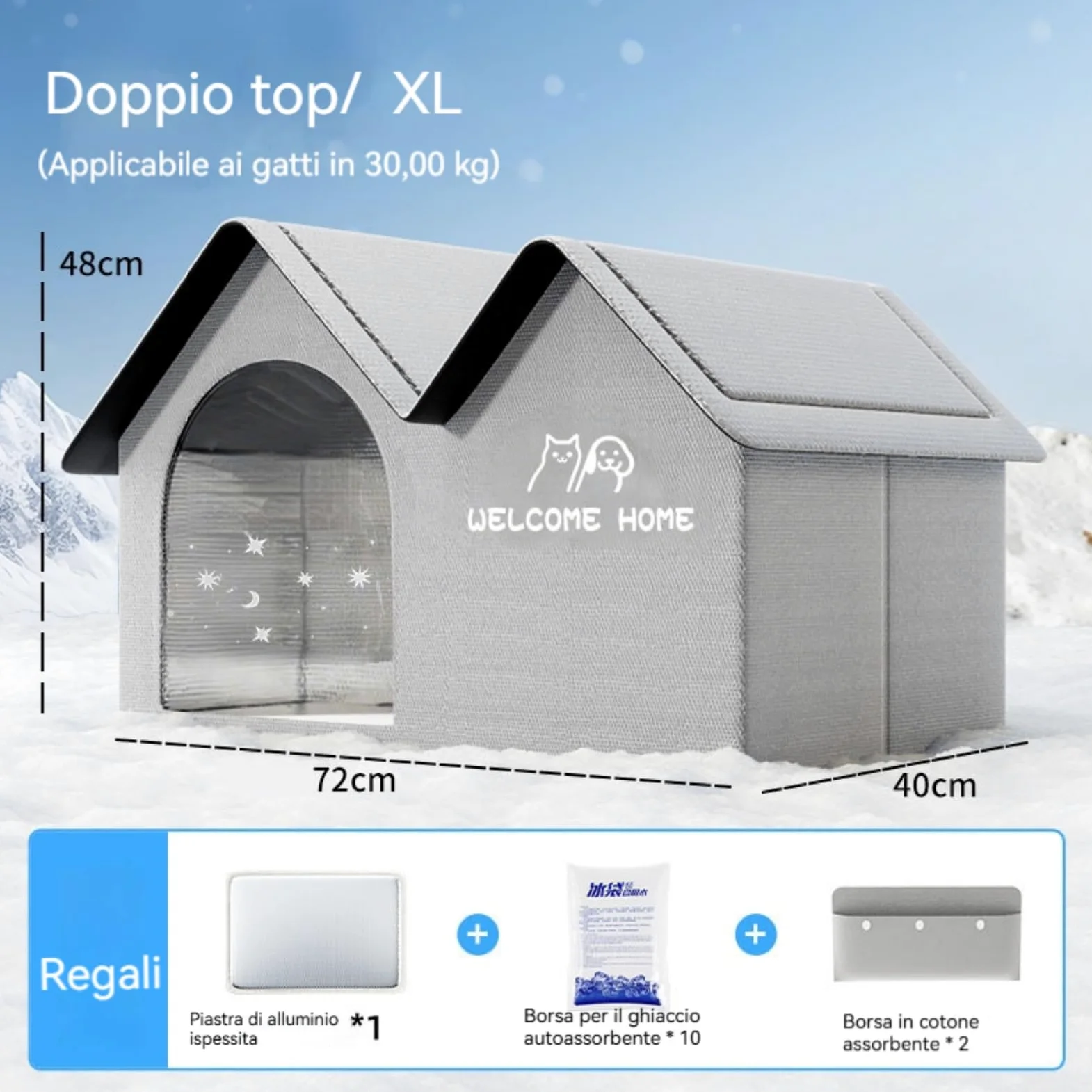 Cuccia Refrigerante per Cani | Casetta Refrigerante per Gatti, 10 Confezioni di Ghiaccio Incluse, Impermeabile e di Grandi Dimensioni, Cuccia per cani e gatti da esterno (Doppio superiore, XL)