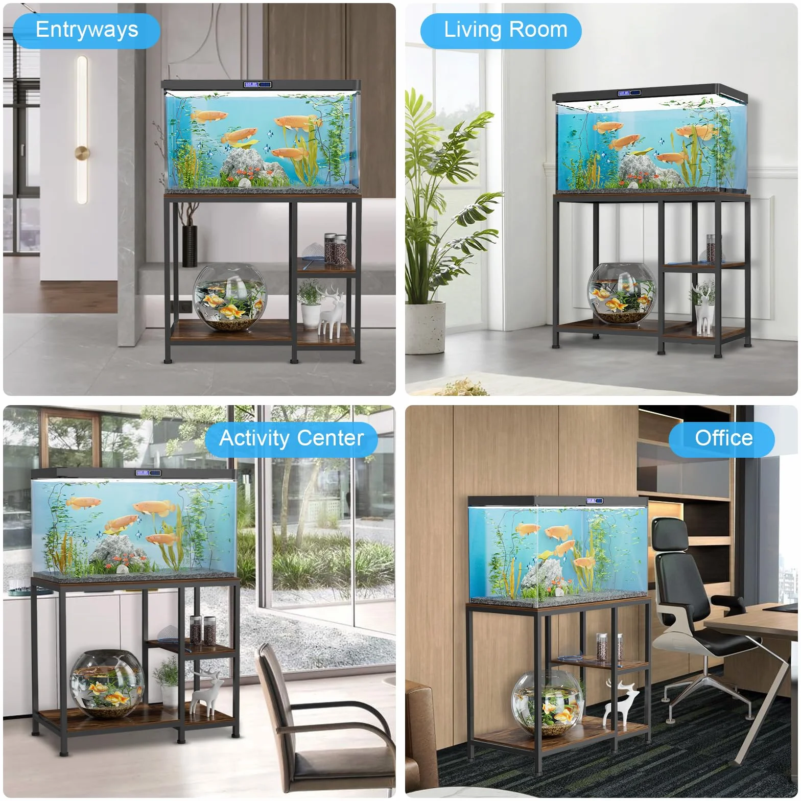 VyGrow Supporto per acquario da 40 galloni, resistente supporto per acquario 93 x 47 x 80 cm, ripiani in legno autoportante per acquario, capacità di carico 330 kg, per riporre accessori per pesci
