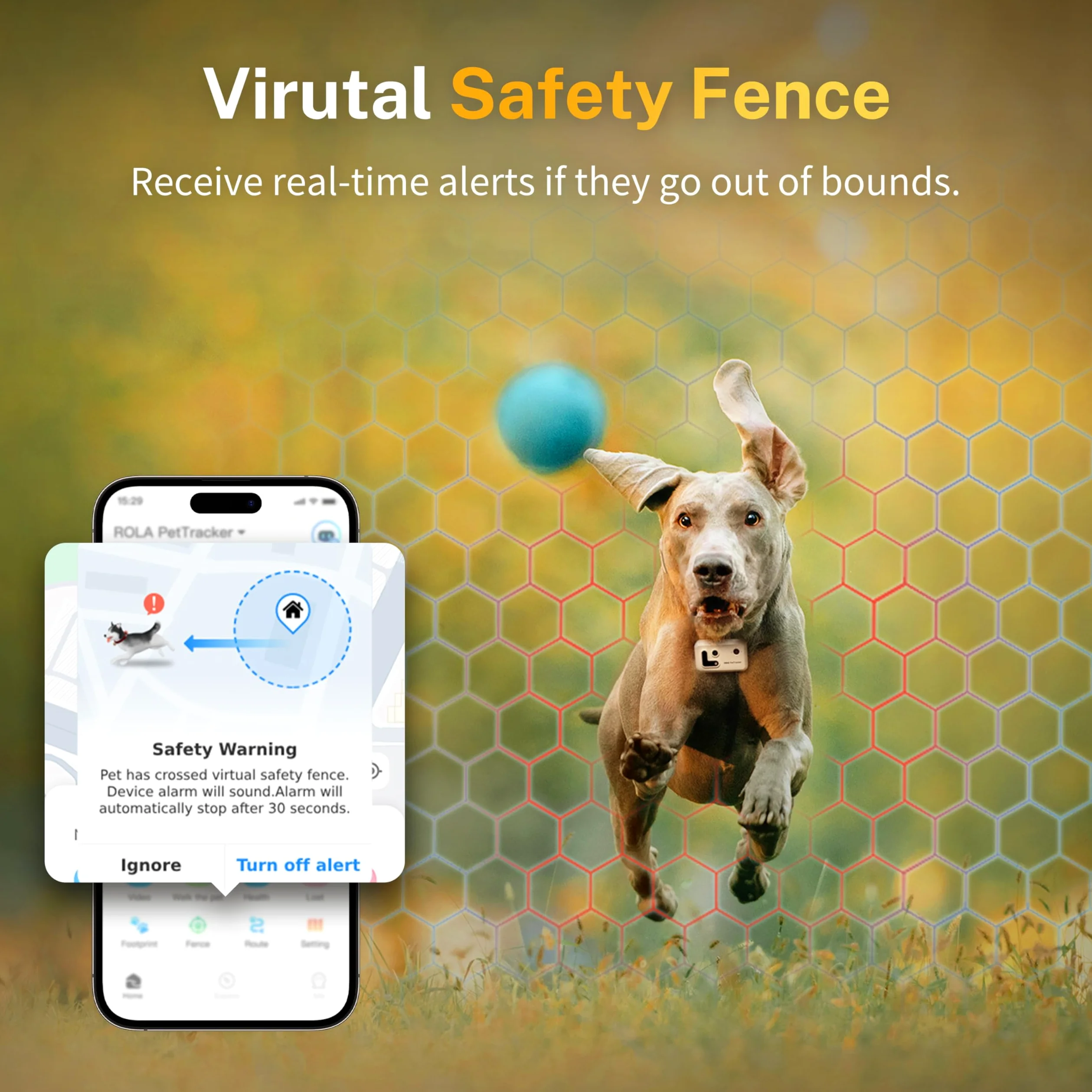 Enabot EBO ROLA PetTracker | GPS per Cani - Localizzatore per Cani con GPS - Tracker di attività - Colore Giallo