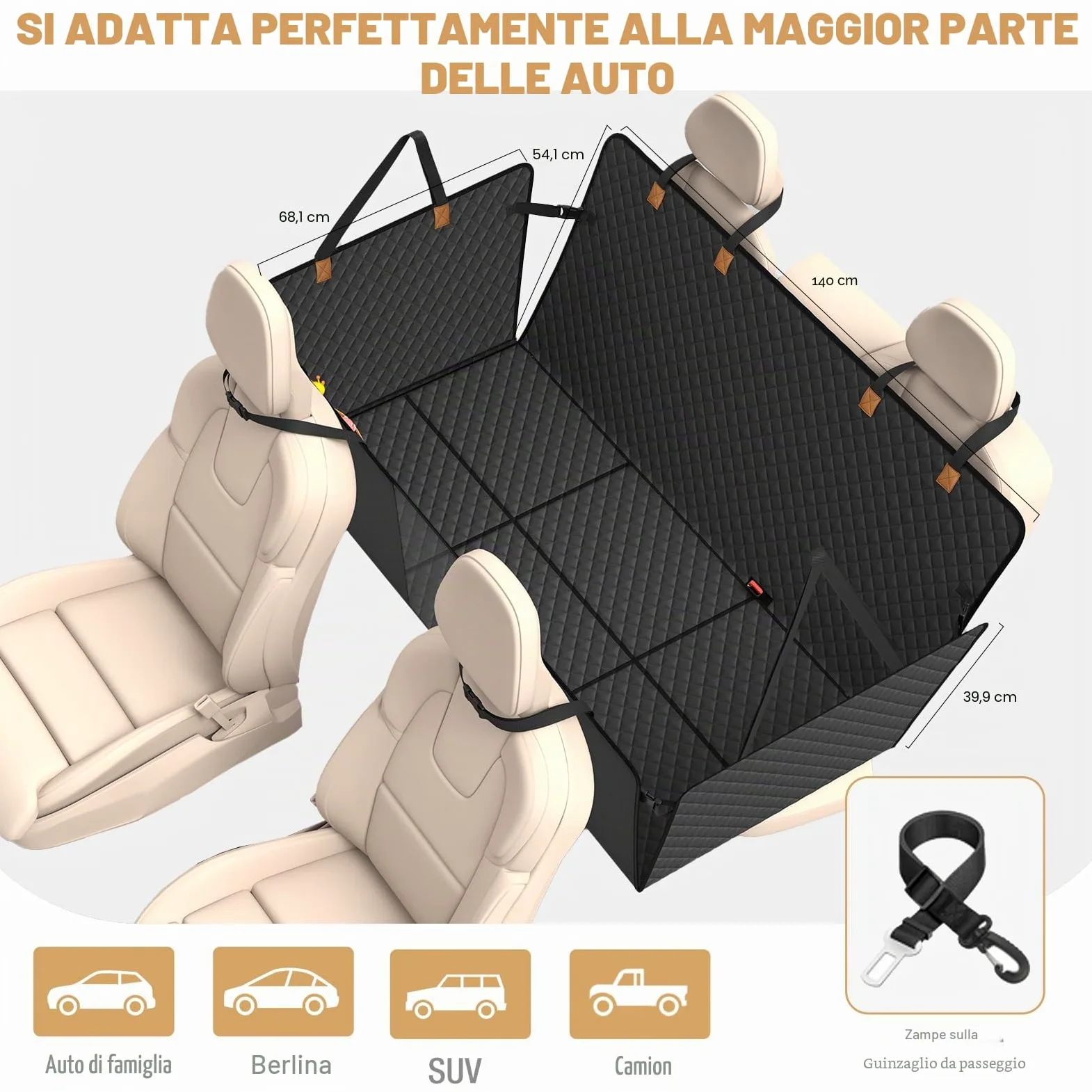 Lekeinchi Coprisedile Auto per Cani, Estensore Telo Auto per Cani Sedile Posteriore con 6 Tavole in Legno Duro e Cinture di Sicurezza, Impermeabile, Antigraffio per Auto, SUV, Nero