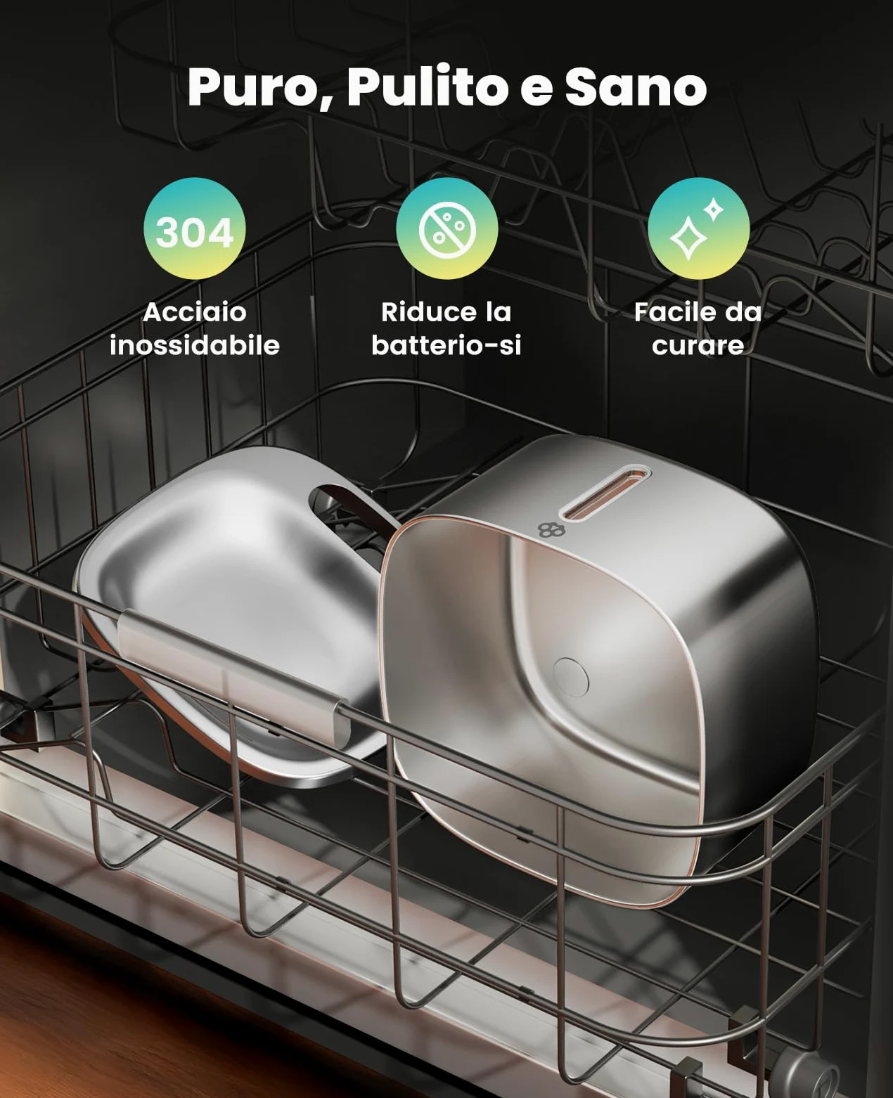 oneisall Fontana per gatti senza fili, Fontana per gatti da 3,5L in acciaio inox, batteria da 5000 mAh, fontanella per gatti con rilevatore di movimento, pompa dell'acqua silenziosa, 3 filtri