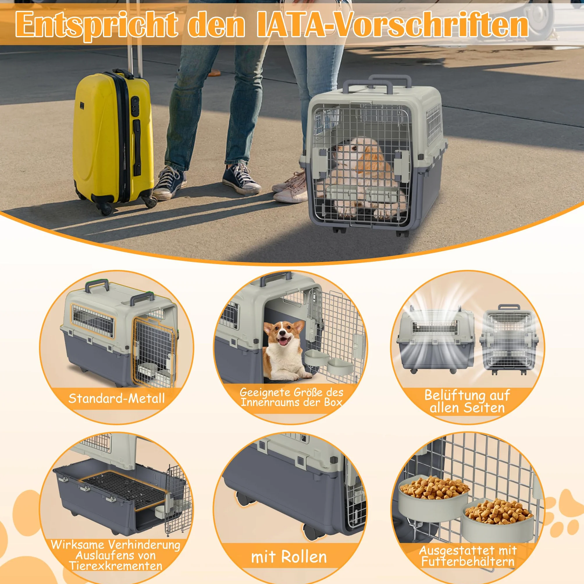 NAIZY Trasportino per cani, 67 x 51 x 58,5 cm, con porta in metallo e prese d'aria per finestre, portata fino a 12,5 kg, con cuscinetti per pipì
