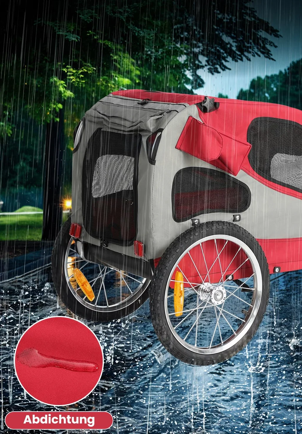 Sepnine Rimorchio per bicicletta per cani – Pieghevole con riflettori di sicurezza, borsa portaoggetti, imbottitura integrata e corde di sicurezza, portata massima