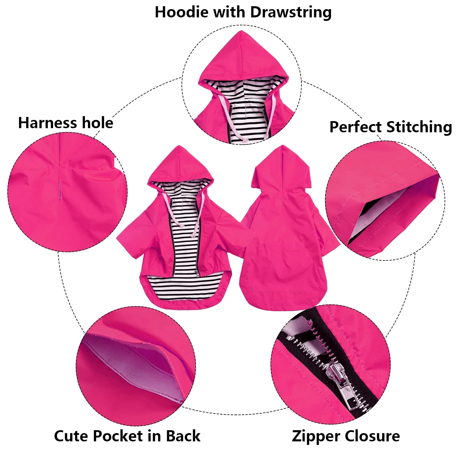 Impermeabile per Cani con Cappuccio, Impermeabile/Pioggia, Coulisse Regolabile, Design Tascabile, Elegante Impermeabile per Cani di Alta qualità (Pink XX)