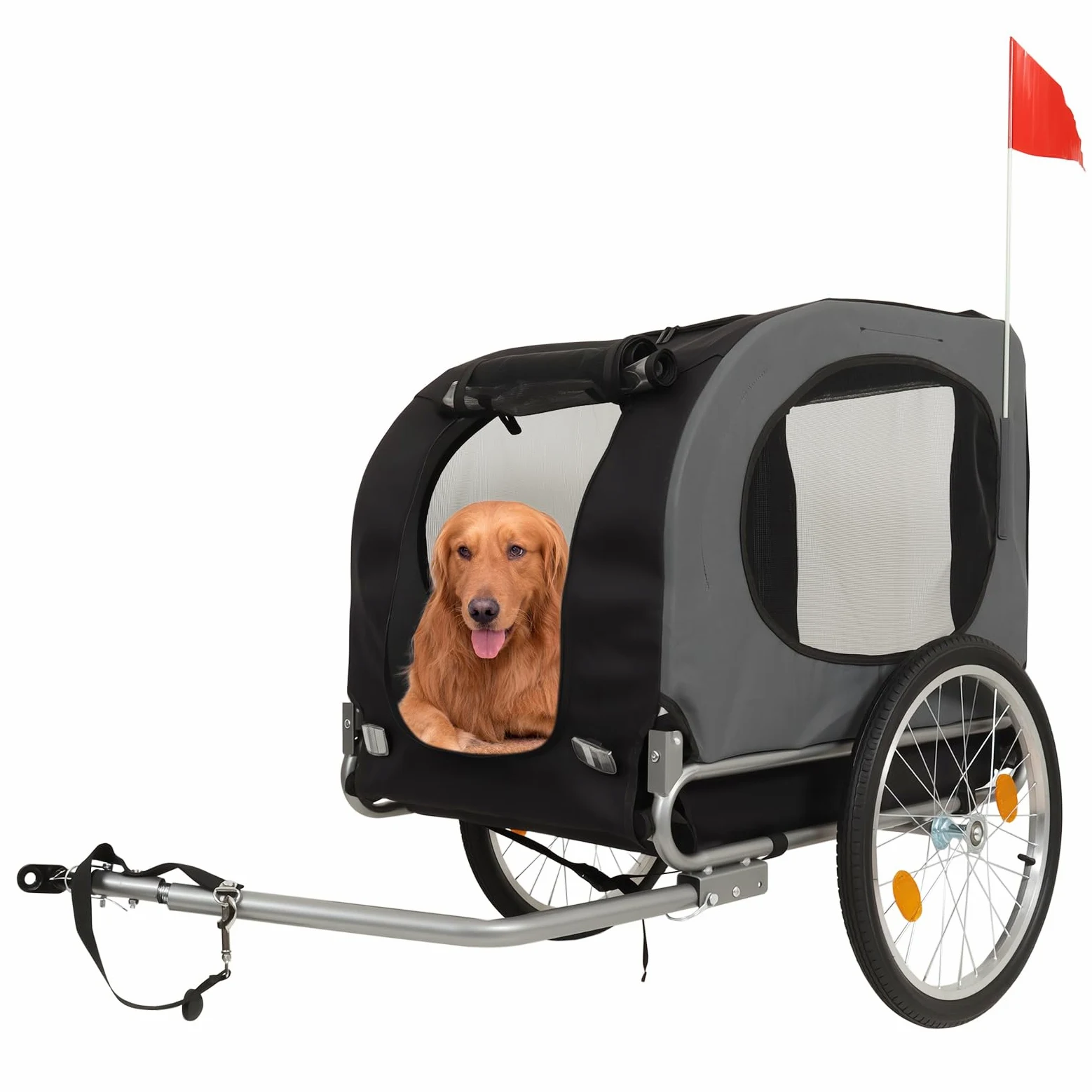 Rimorchio e passeggino cani piccola/media taglia fino 40 kg Telaio acciaio pieghevole Ruote alluminio sgancio rapido 16 Gancio traino universale bicicletta Rivestimento antiscivolo lavabile
