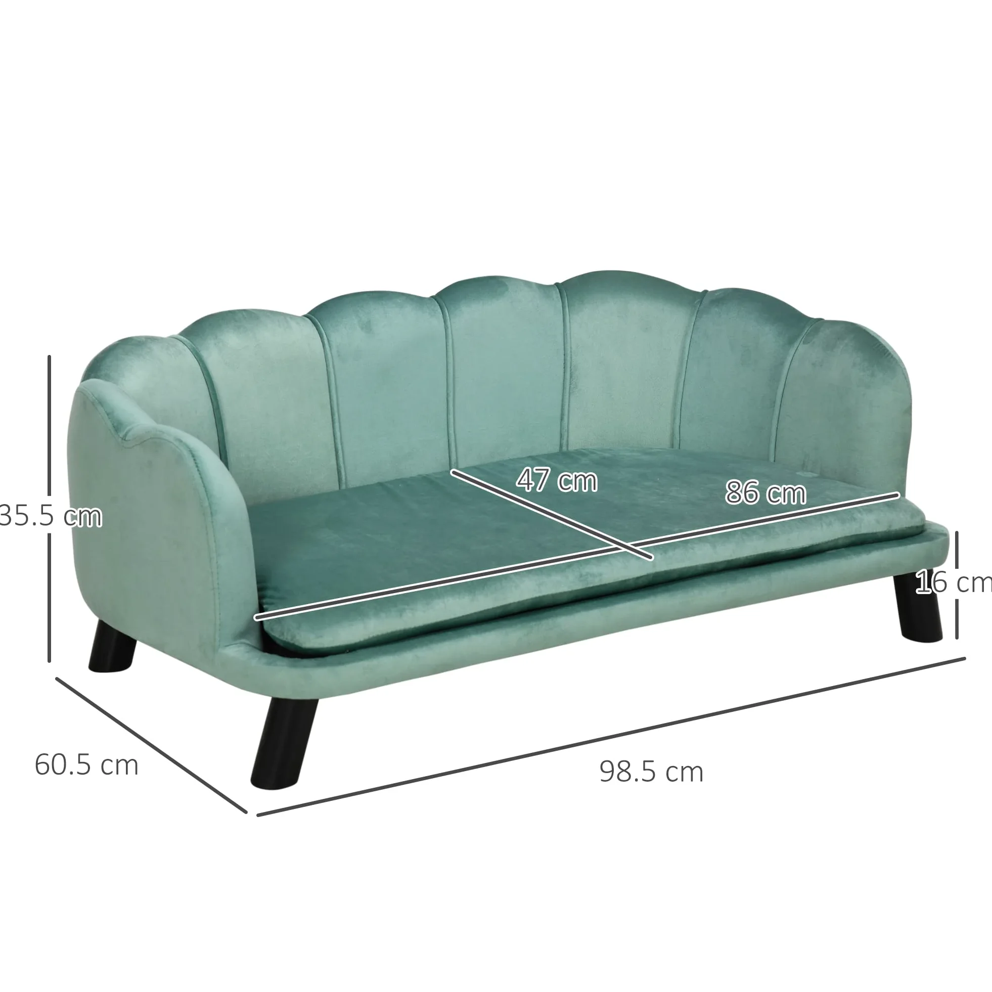 PawHut Divano per Cani Taglia Medio-Grande max. 32kg con Rivestimento Verde Sfoderabile e Lavabile
