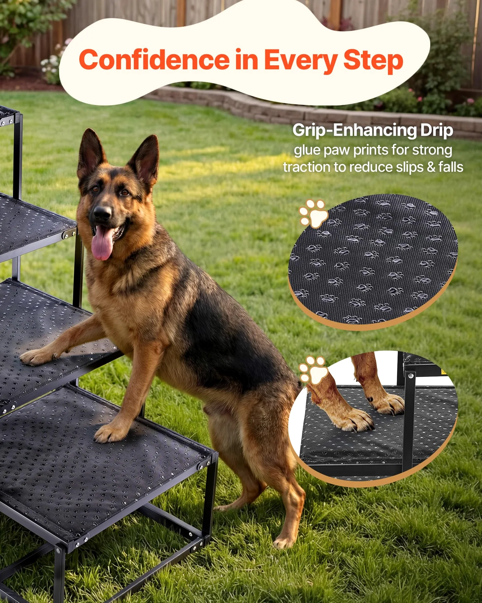 VEVOR Scaletta Pieghevole per Auto per Cani Animali Domestici, Scala Pieghevole a 4 Gradini per SUV Camion Letti Divani per Animali Domestici Carico max 113,4 kg Superficie Antiscivolo Extra Large