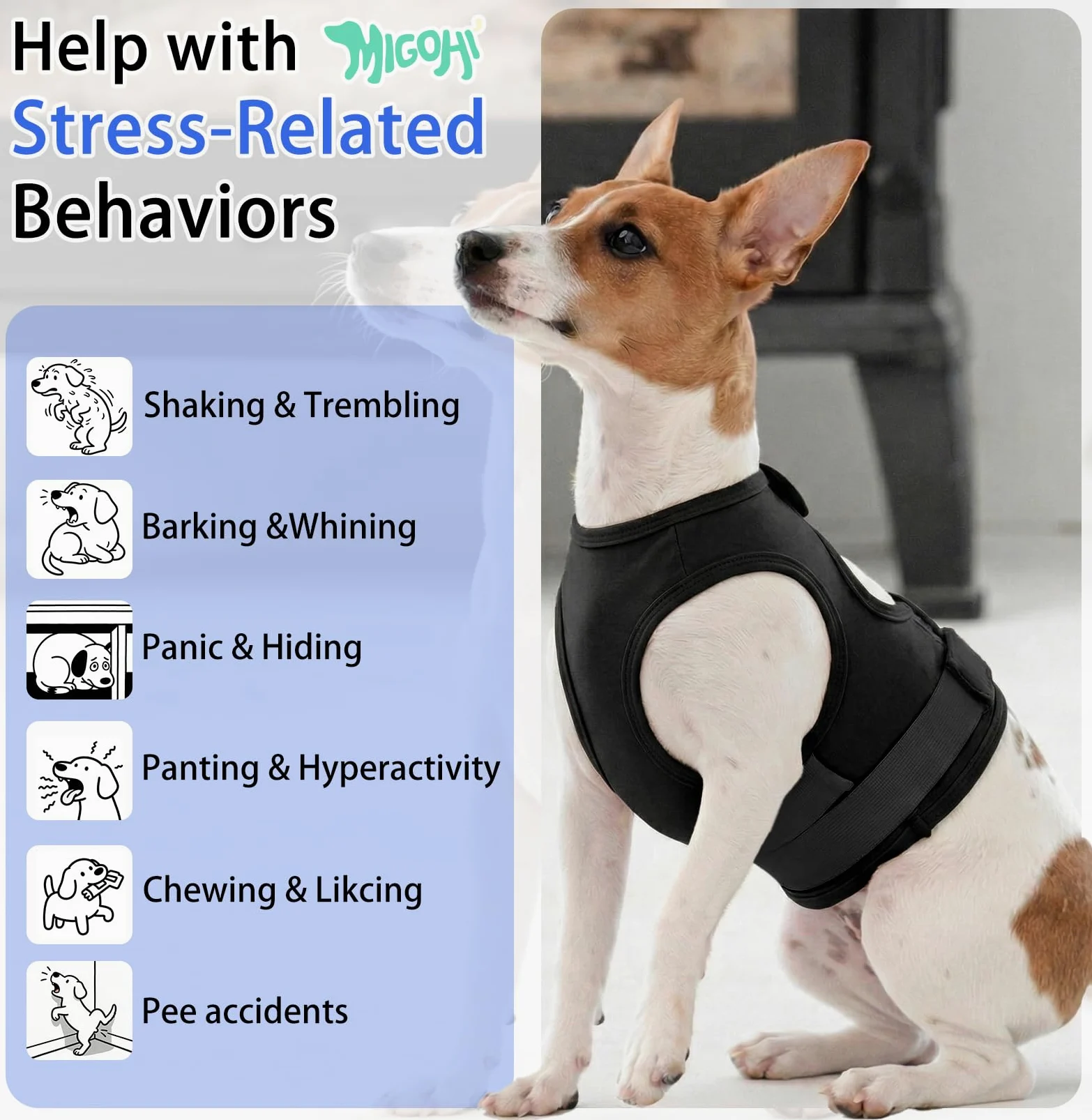 MIGOHI Giacca per alleviare l'ansia del cane, maglia calmante traspirante per cani, morbida maglia a compressione per temporali, fuochi d'artificio, separazione, fascia calmante per l'ansia del cane