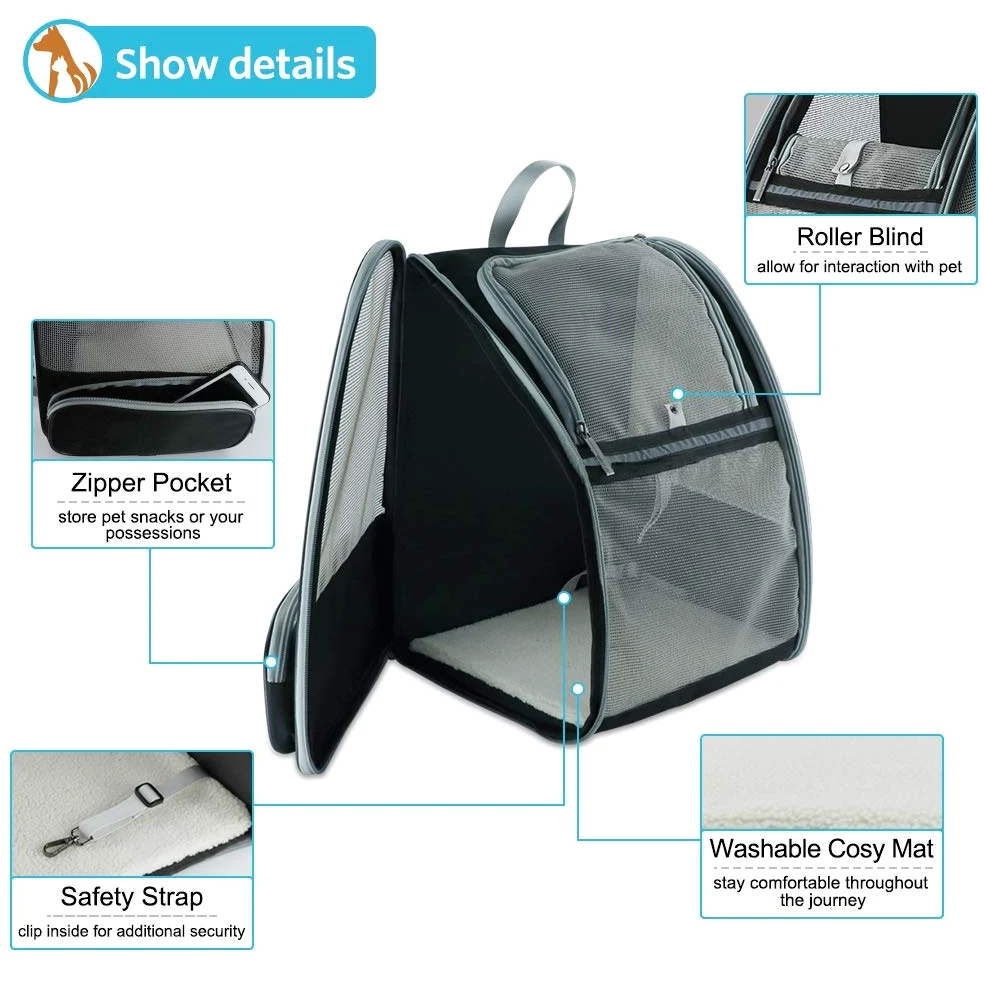 Trasportino Zaino per Cani Gatti 7.5kg - Borsa a Rete da Trasporto per Viaggio Compagnia Aerea Approvata, Pieghevole Traspirante Stabile e Spazioso con Cuscino in Peluche per Animali Domestici (Rosa)