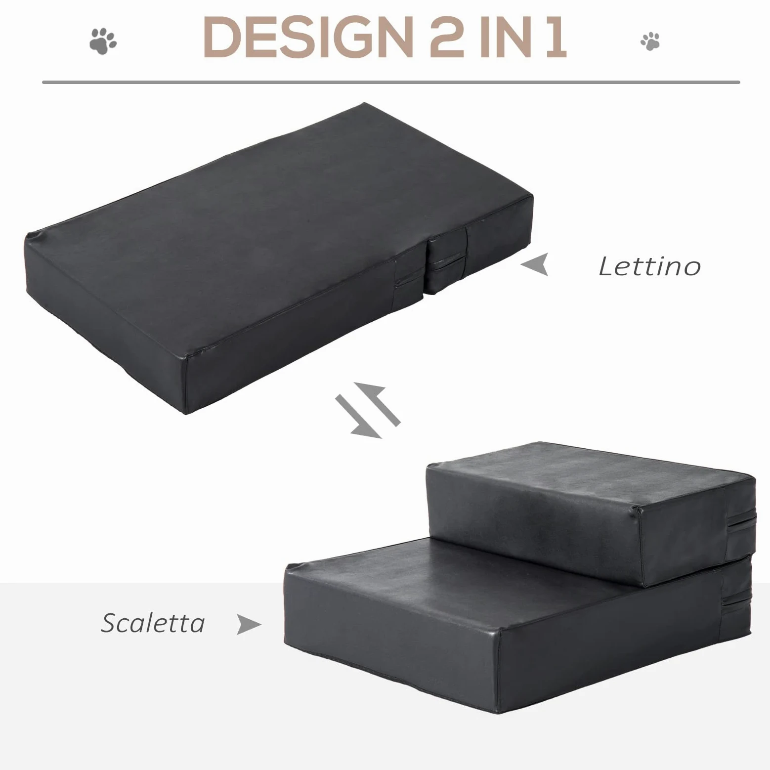 PawHut Scaletta per Cani a 2 Gradini con Cuscino, Scala per Cani in PU e Gommapiuma, 67x39x10 cm, Nero