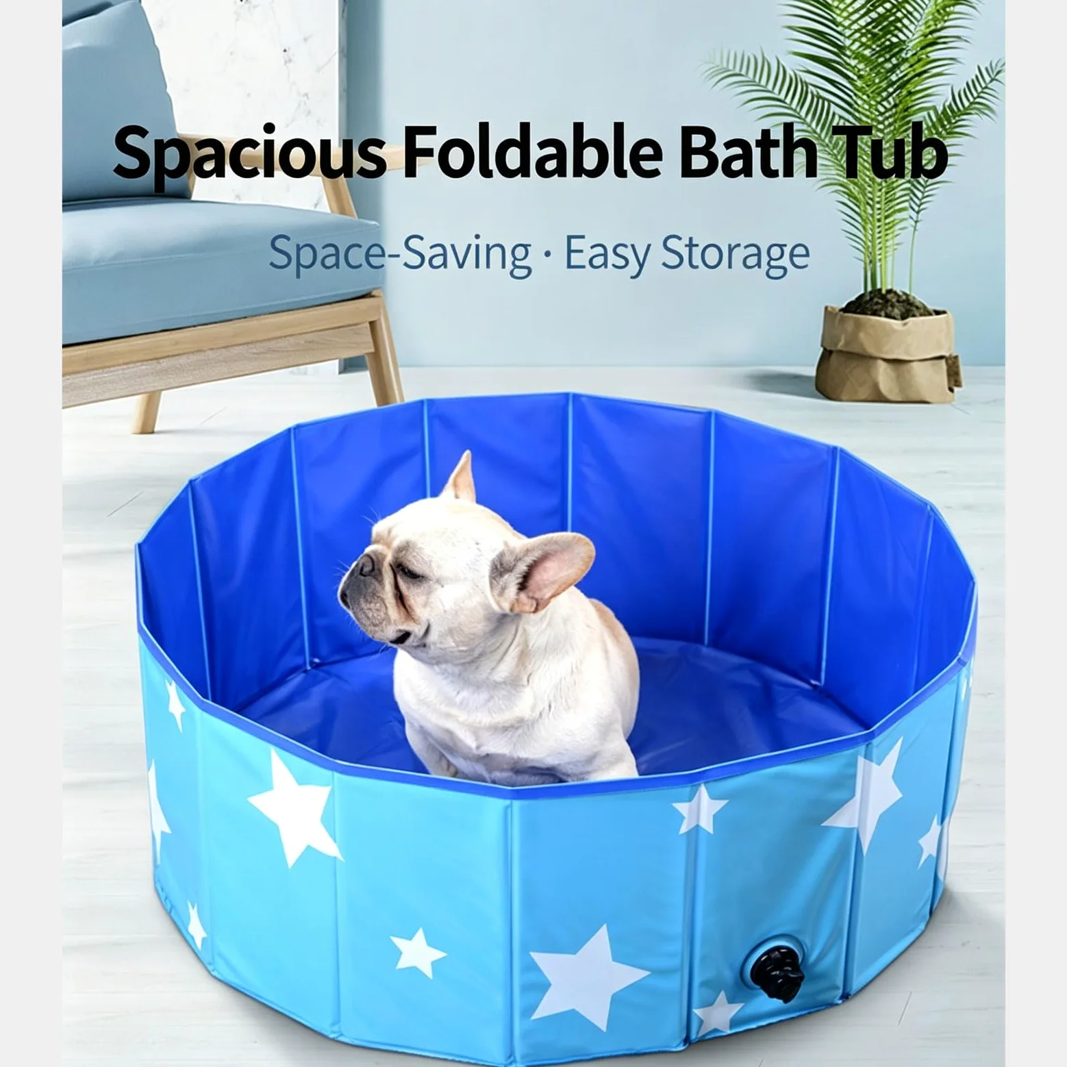 Piscina per Cani 120 x 30cm Vasca per Cani Pieghevole Senza gonfiare in PVC Vasca Rigida e Rotonda con Scarico Antiscivolo Vasca Portatile Interattiva per Cani Gatti Cuccioli Animali