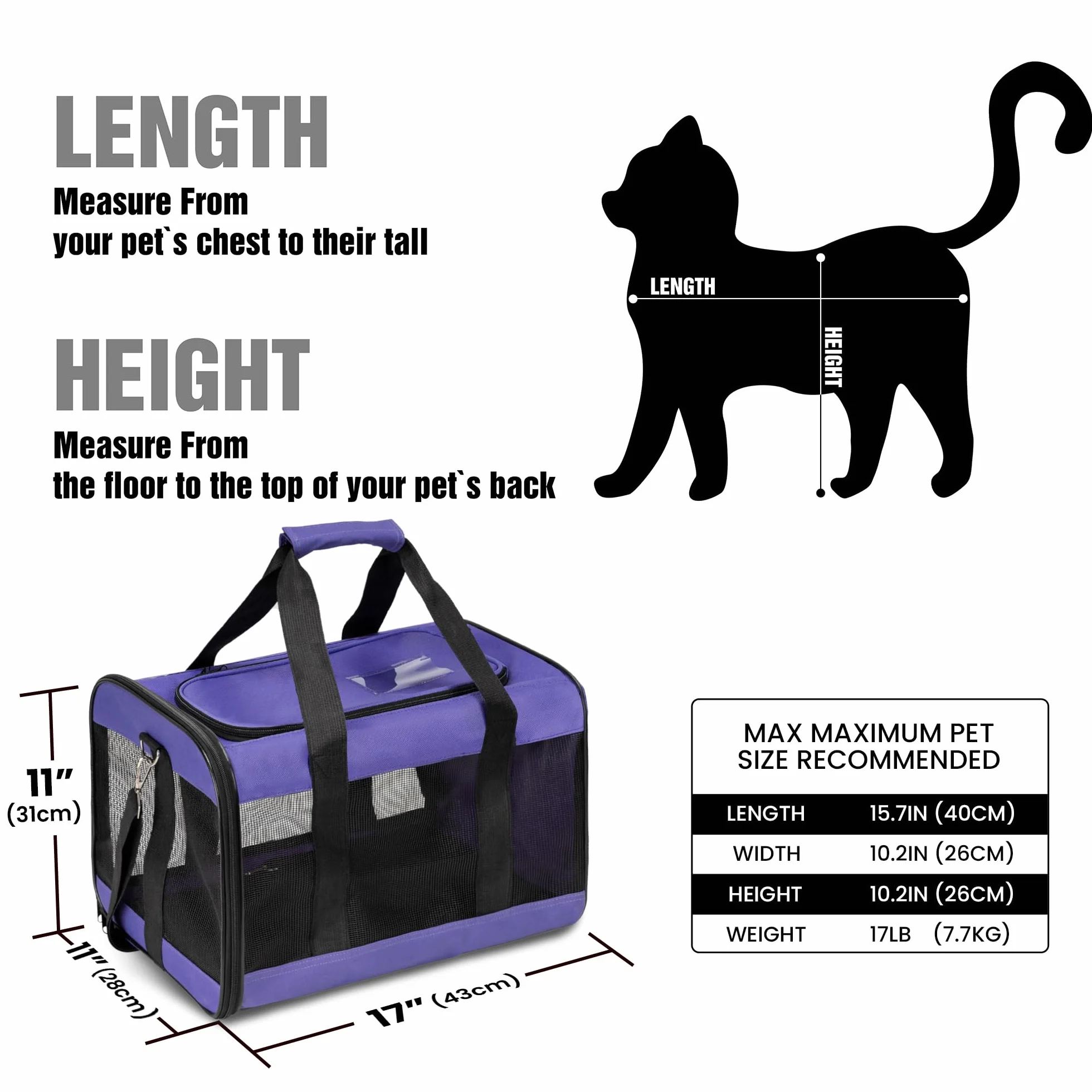 HITSLAM Trasportino Gatto, Trasportino Cane/Gatti/Cani, Borsa Morbida e Aereo per Animali Domestici Viaggio,Conforme agli Standard, viola (M)