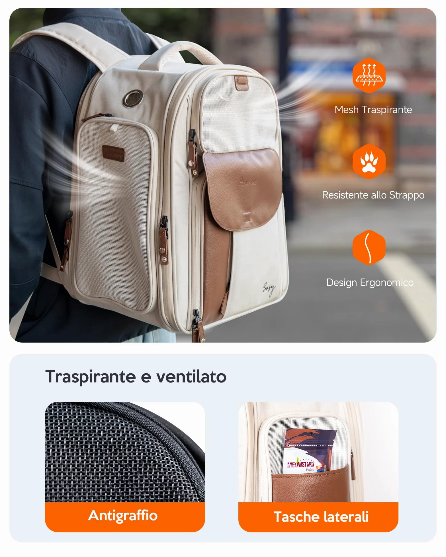 Zaino per Gatti con Portalettiera, Pawmee x Sensej, Portatile e Salvaspazio, Zaino Espandibile con Rete Traspirante, per Gatti Fino a 8kg, Ideale per Viaggi, Escursioni, Black Green