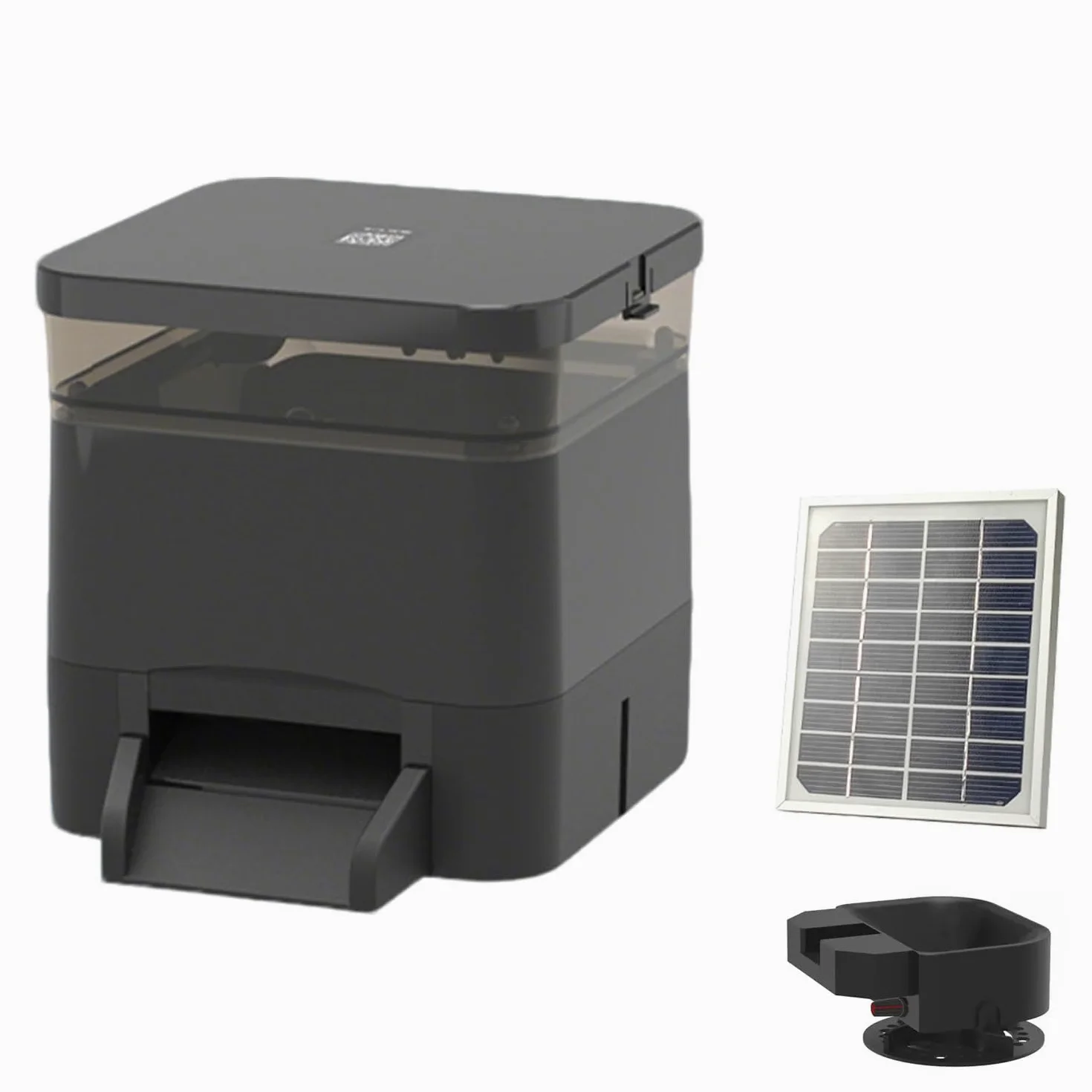 Distributore di Cibo per Pesci da laghetto – capacità 4L/10L/20L – Alimentatore Automatico per Uso Esterno (Anti-umidità) con meccanismo di Lancio del mangime Black-4L