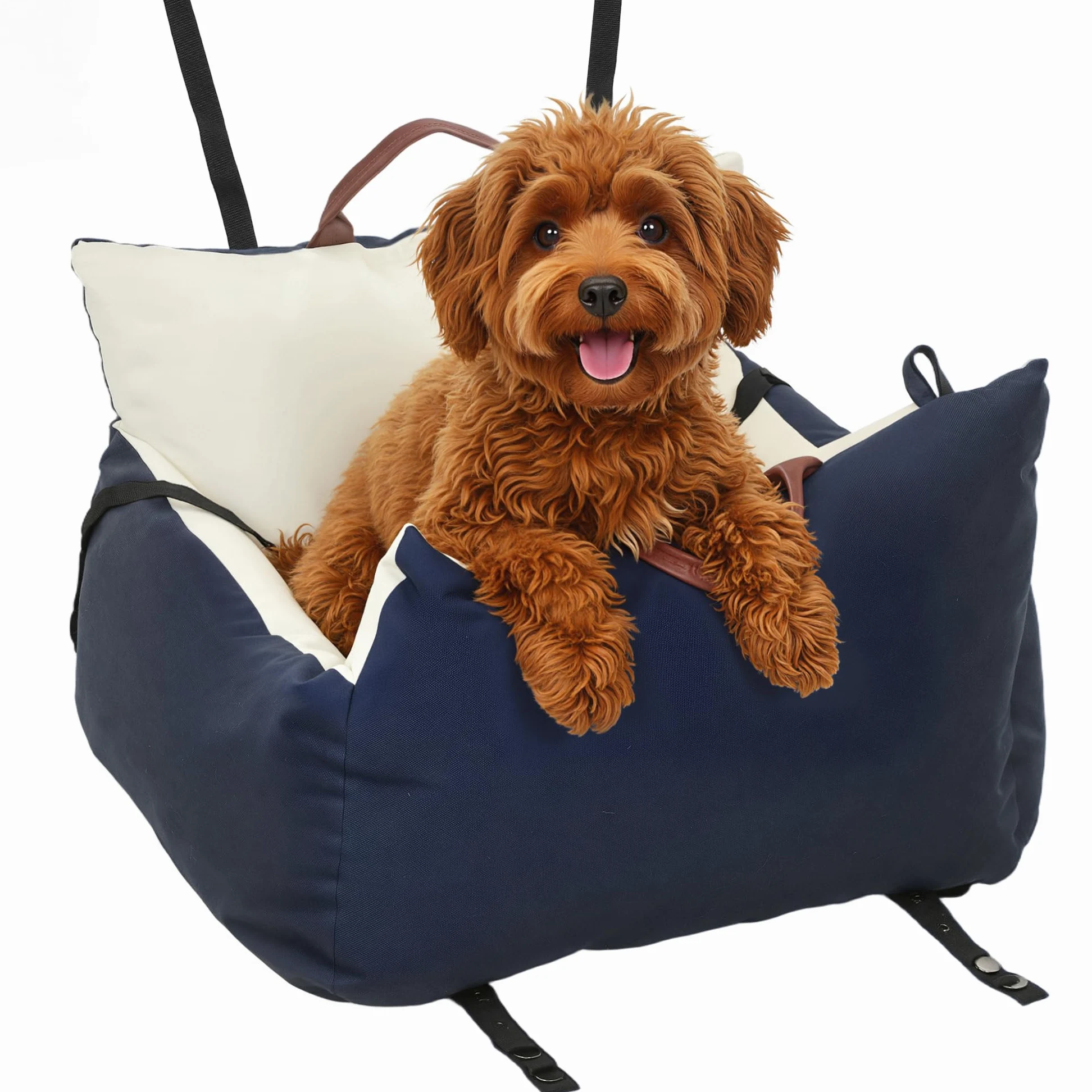 PawHut Seggiolino Auto per Cani Piccoli con Guinzaglio di Sicurezza, Lettino per Cani da Viaggio e Trasportino per Animali Domestici, Sfoderabile e Lavabile, Blu Navy