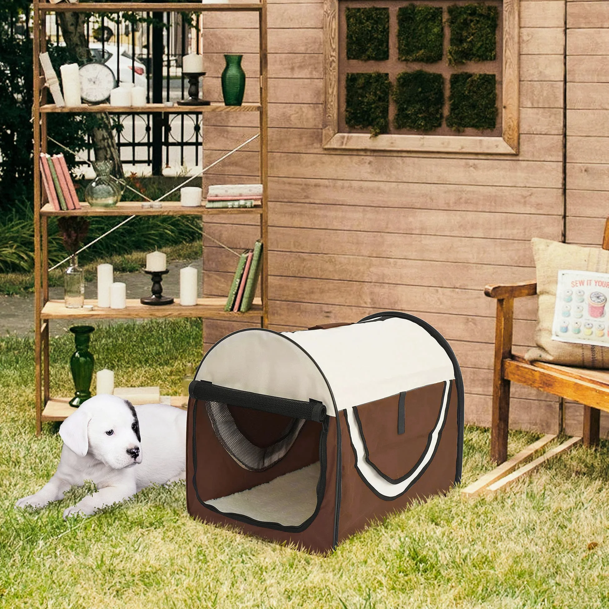 PawHut Trasportino Gabbia da Trasporto per Cani Gatti e Animali Domestici Pieghevole, 61x46x51cm, Caffè
