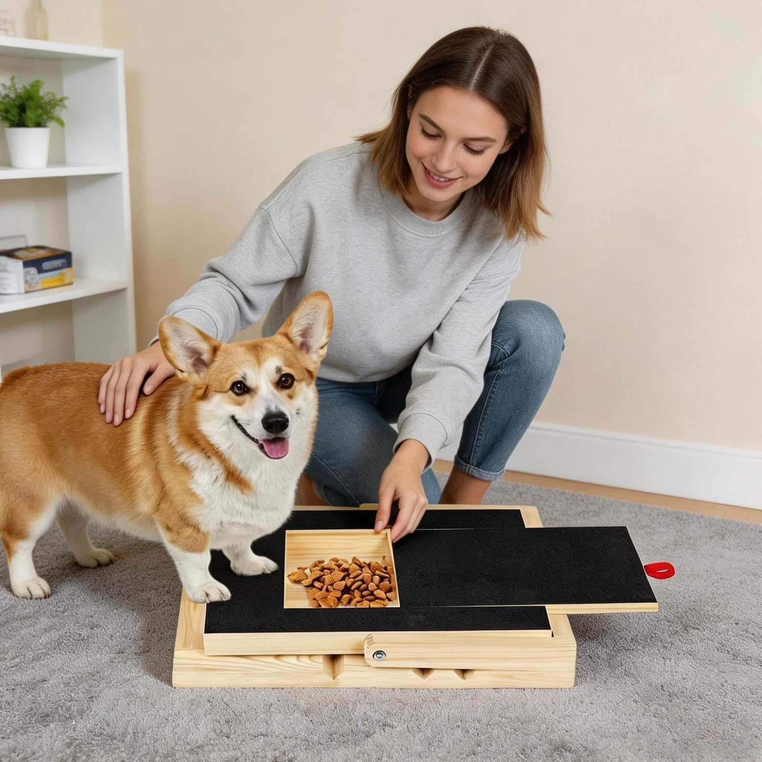 Tavoletta Abrasiva Unghie Cane Rifinitore In Legno | Tappetino Abrasivo Unghie Cane Con Cassetto Snack Addestramento interattivo cuccioli razze piccole medie grandi e angolo