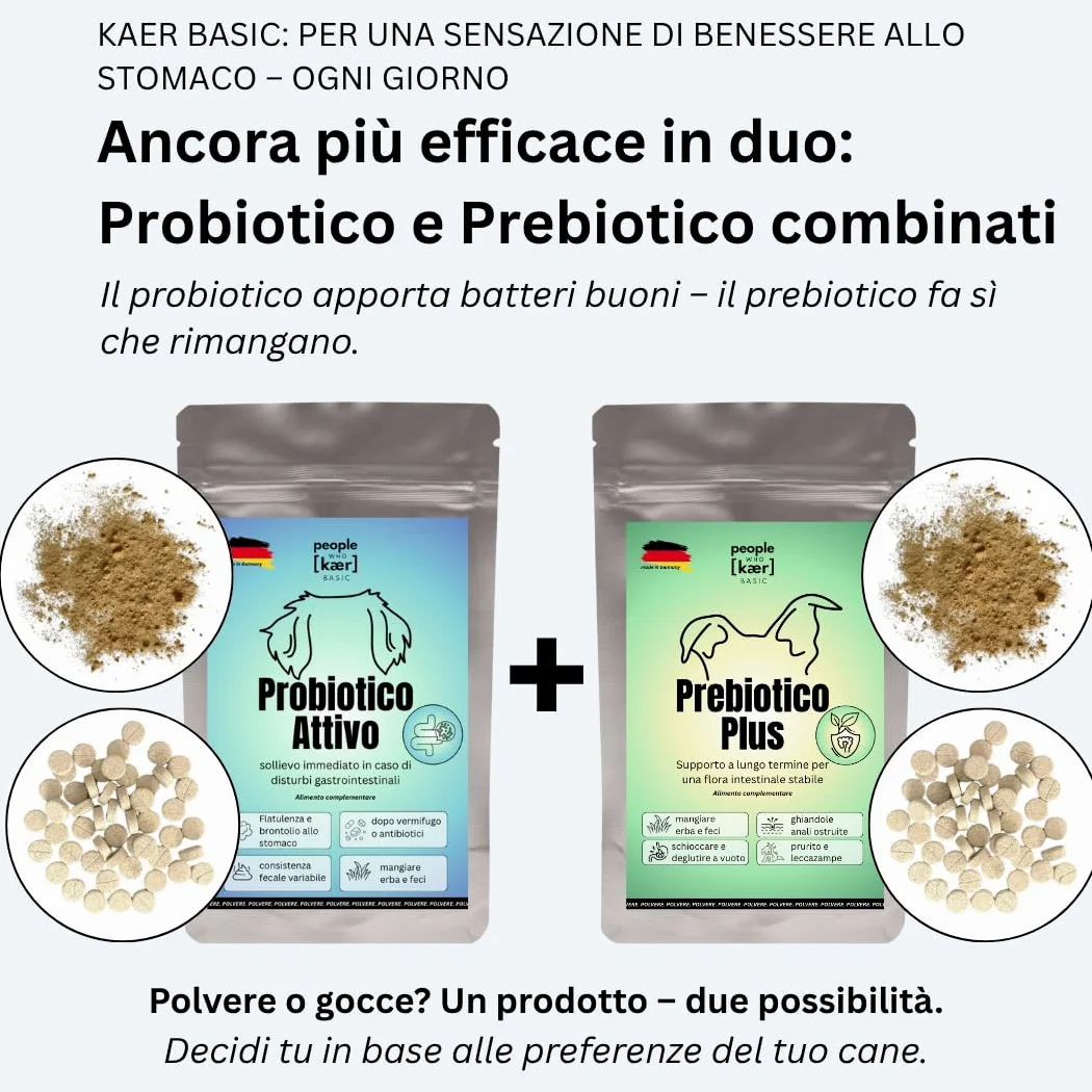 Probiotici per Cani con Batteri Vivi – Fermenti Lattici in Polvere per Flora Intestinale, Disintossicazione intestinale e in caso di diarrea, Gonfiore e Cura Post Antibiotici 500g