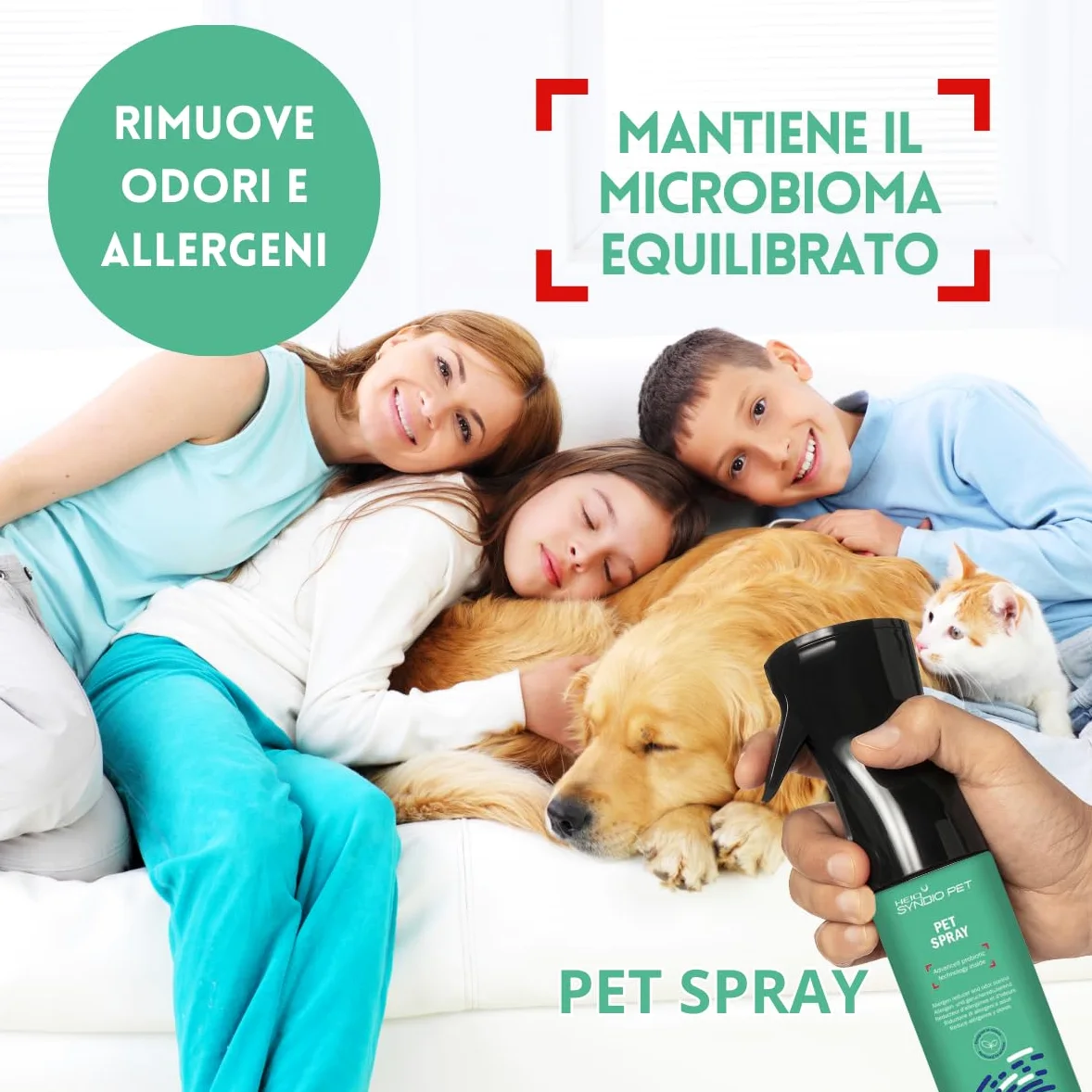 Pet Spray - Probiotico, elimina allergeni e odori dagli Animali Domestici. Conf. 180 ml.