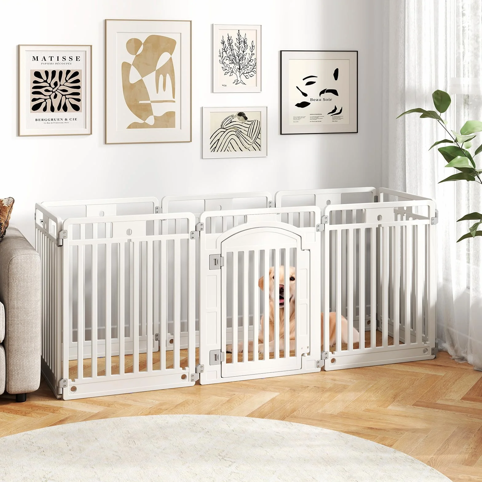 COSTWAY Pannello in Plastica per Cani a 8 Pannelli, Recinzione Portatile per Animali Domestici, Cancello Pieghevole con Porta di Sicurezza con Serratura per Cani, Recinto Pieghevole, 192 x 65 x 80 cm