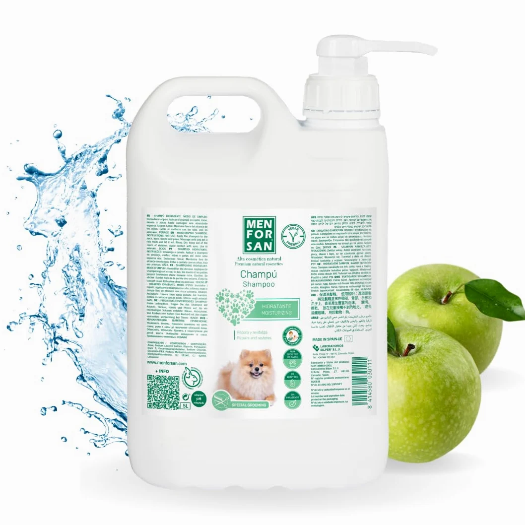 MENFORSAN Shampoo Idratante per Cani | Idrata in Profondità | Dona Lucentezza | Rivitalizza e Ripara | Elimina Cattivi Odori | Mela | 5L