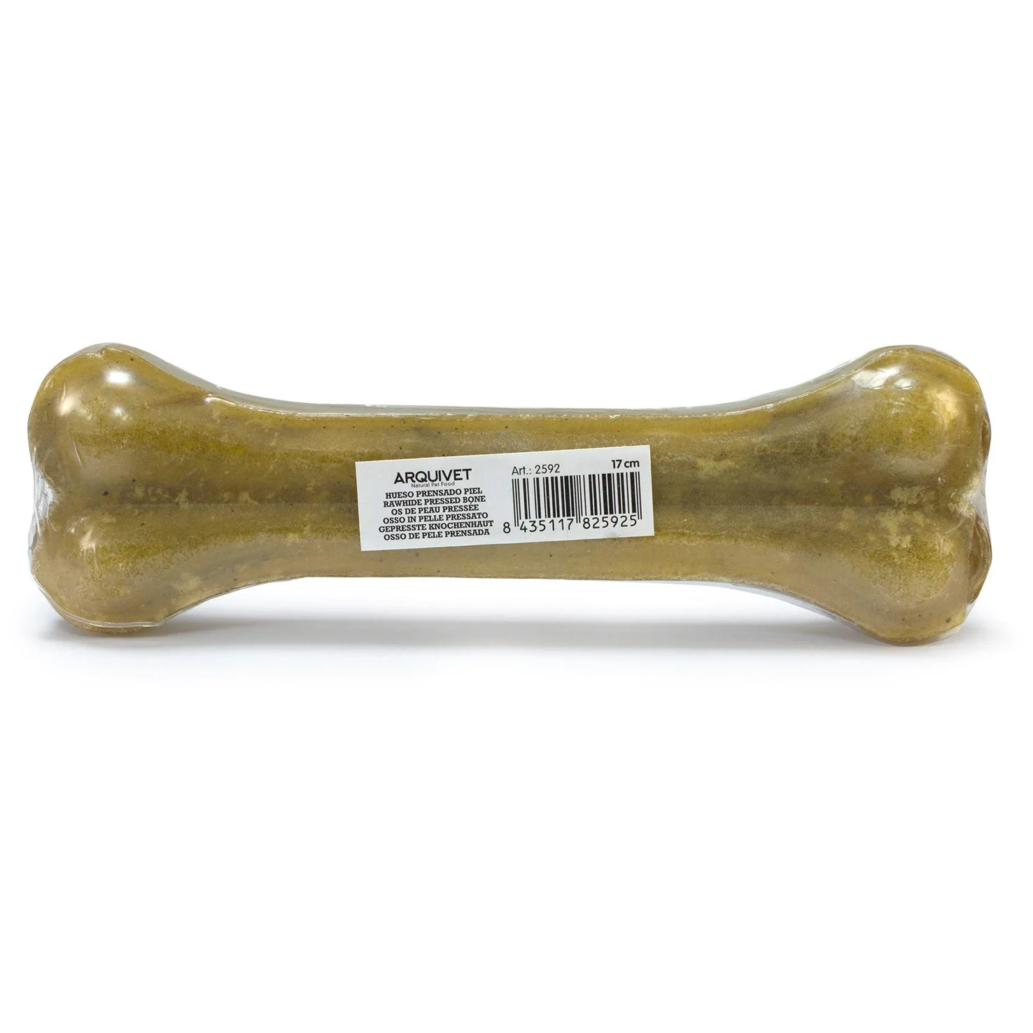 ARQUIVET Osso pressato in pelle bovina 100% naturale - 17 cm - Scatola piena 40 unità in termoretraibile - Snack naturali per cani