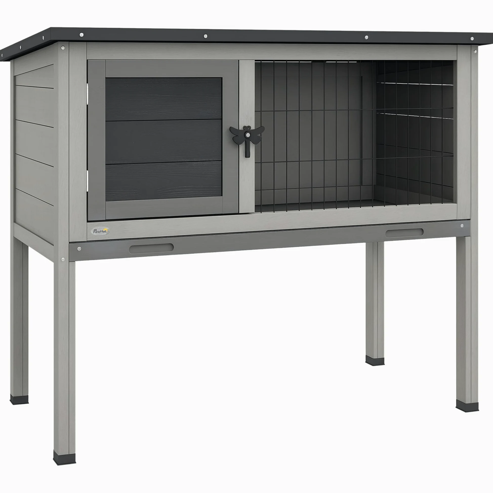 PawHut Conigliera Rialzata in Legno da Esterni con Tetto Apribile, Gabbia per Conigli con Vassoio Estraibile, 84x43x70cm