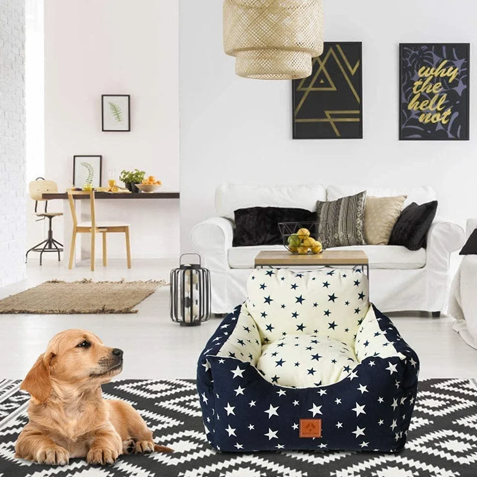 Seggiolino auto per cani,Seggiolino da viaggio per cani,Seggiolino Auto per Cani di Piccola e Media Taglia,Comodo e Sicuro,può Essere smontato e Pulito Facilmente (Beige, Medio)