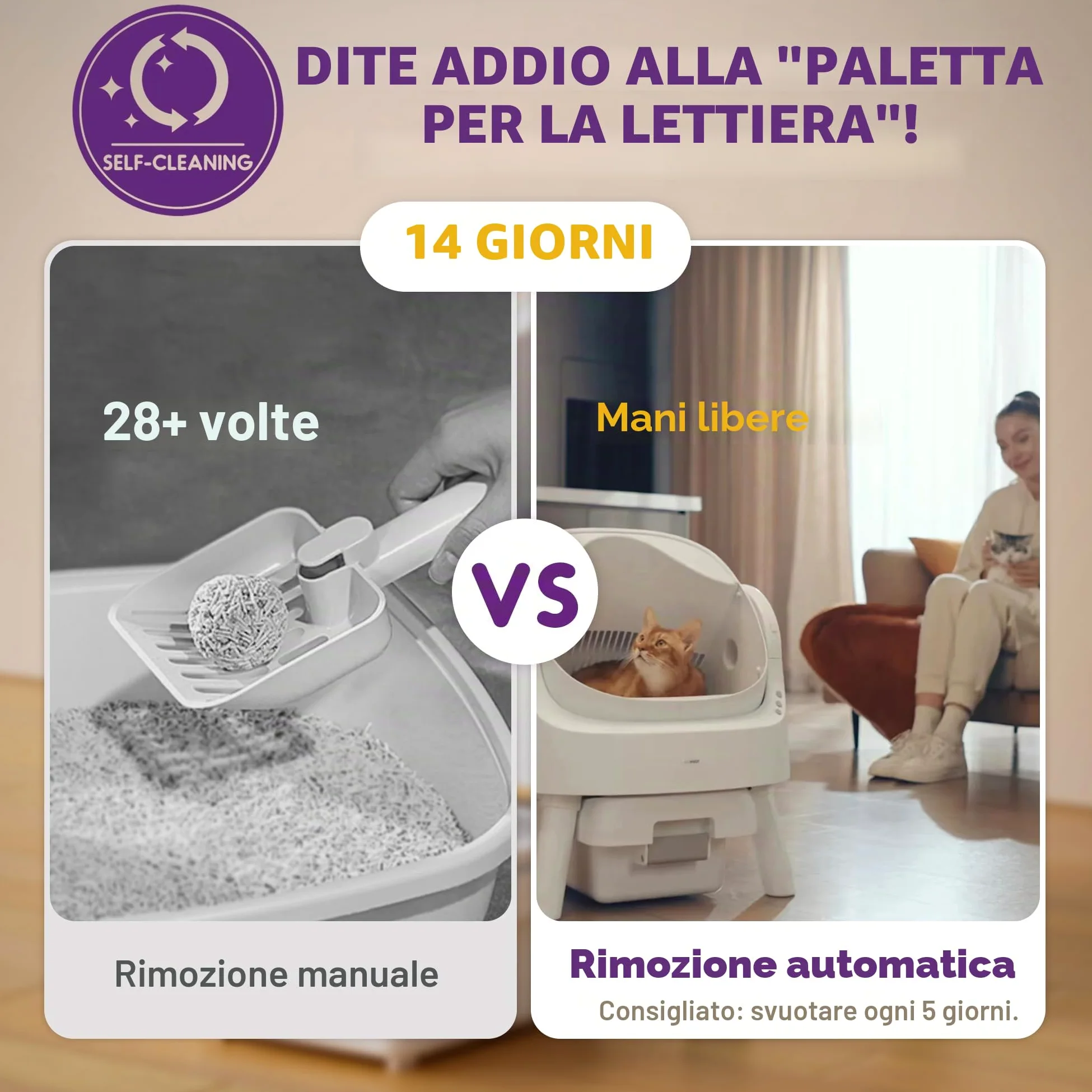 PetPivot Lettiera autopulente con design aperto, modalità automatiche e manuali, pulizia istantanea e pala semplice, ideale per gatti di grandi dimensioni, adatta per famiglie multigatti
