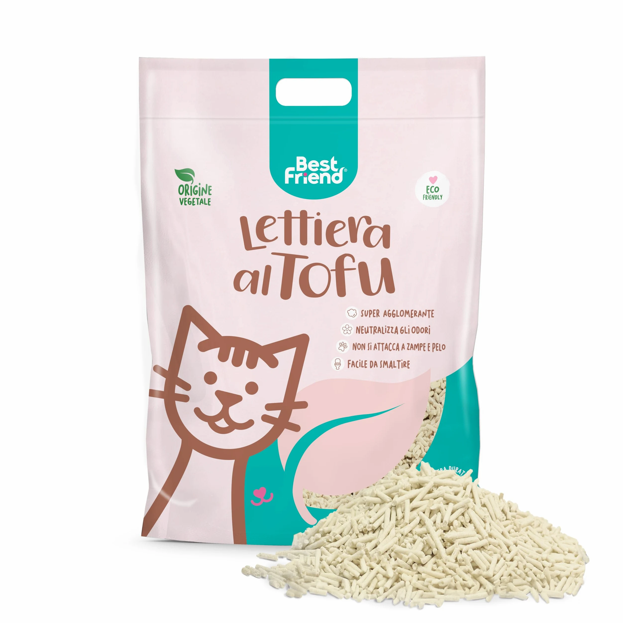 Best Friend - lettiera per gatti al tofu da 5,5 l Agglomerante e Vegetale. Fino a 30 giorni di utilizzo. Si smaltisce nell'organico o nel wc. Sabbia gatti anti odore Classica,