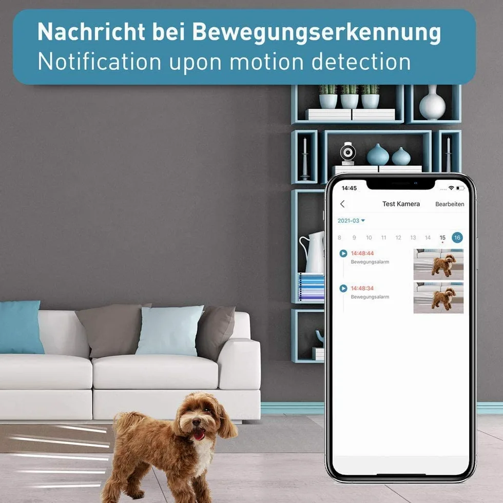 Set di 2 telecamere PetTec Cam Lite | Telecamera di sorveglianza per animali domestici con app, rilevatore di movimento e trasmissione su cellulare | Fotocamera WiFi | Telecamera WLAN per interni con