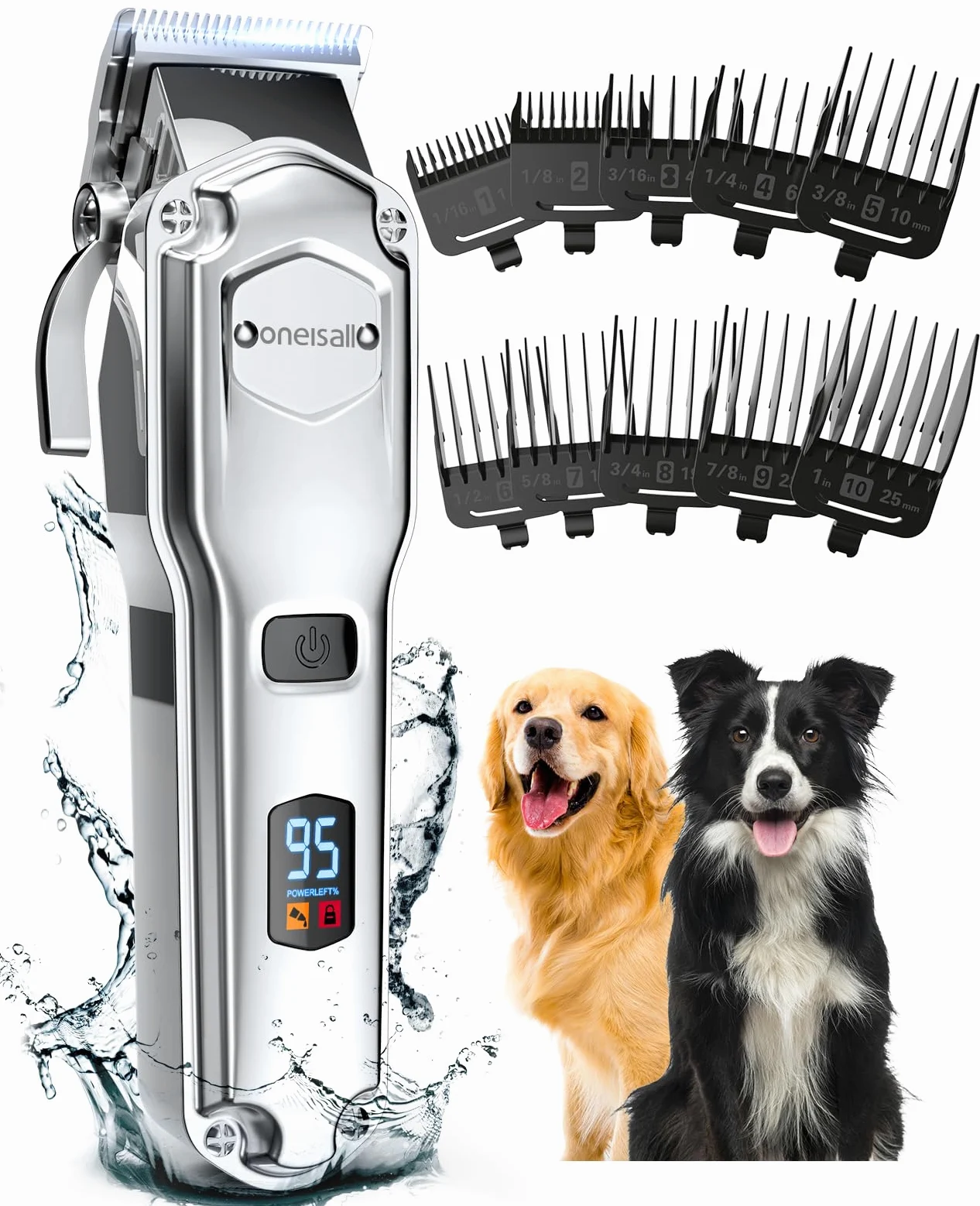 oneisall Tosatrice per Cani per la cura del pelo spesso e pesante/rasatore domestico silenzioso, ricaricabile e senza fili con lama in acciaio inox/rasatore impermeabile per cani