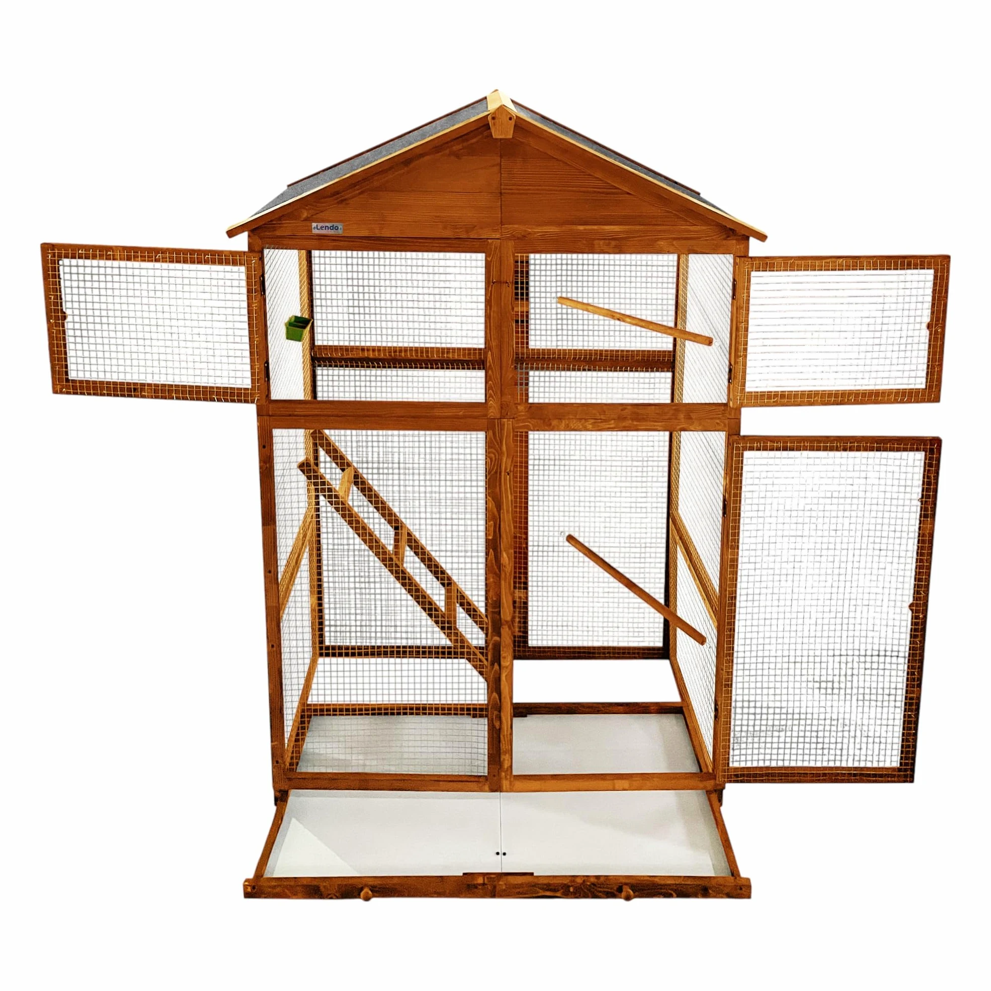 Voliera in legno di abete impregnato, 115 x 58 x 164 cm, colore: marrone/grigio - Gabbia per uccelli con cassetto estraibile - gabbia per uccelli - gabbia per pappagalli - Gabbia per