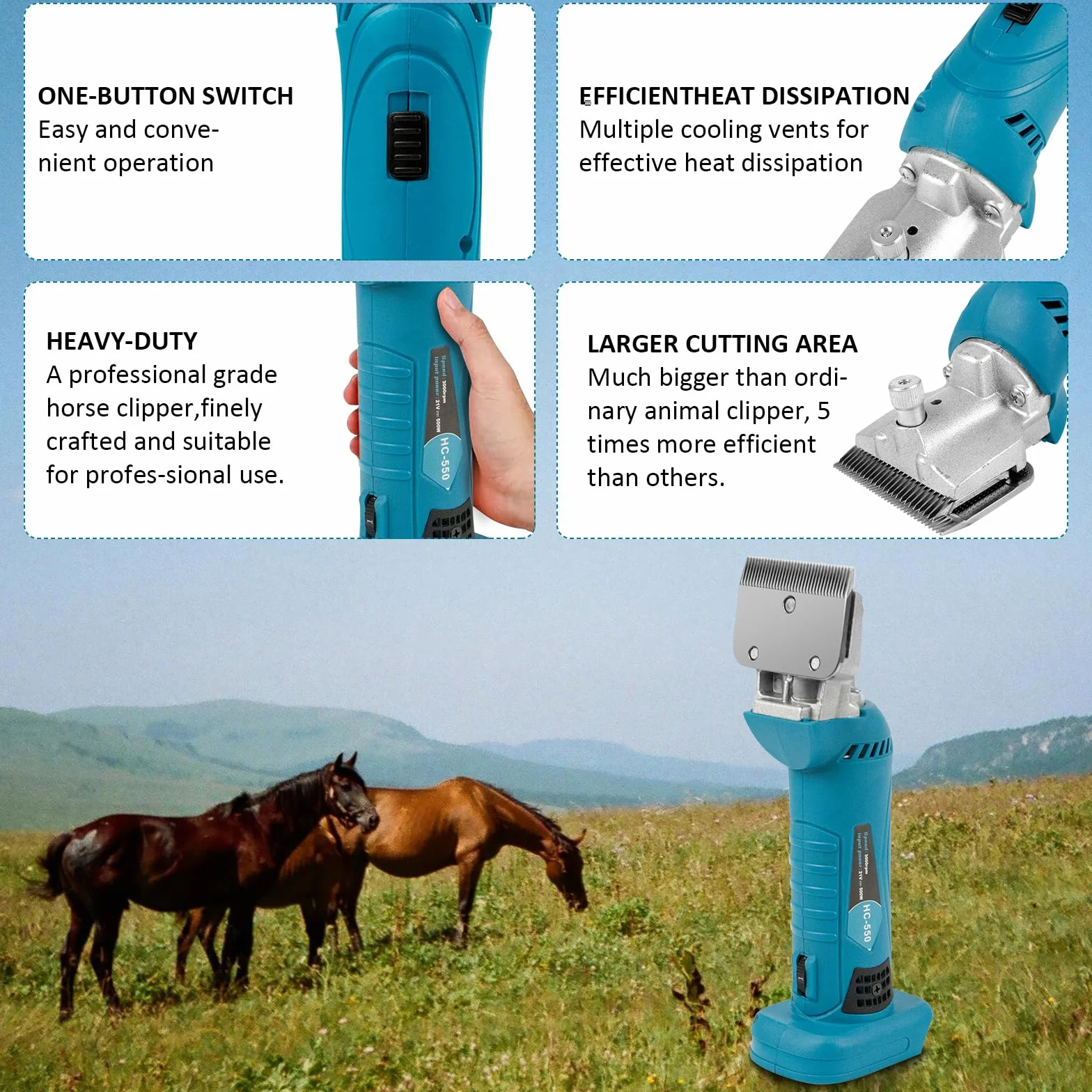 Tosatrice per cavalli bovini Compatibile con Makita 18V Batteria, Profi Rasoio cavalli per peli spessi e opachi, 6 velocità, 35 denti, tosatrice per cavalli a batteria con motore (senza batteria)