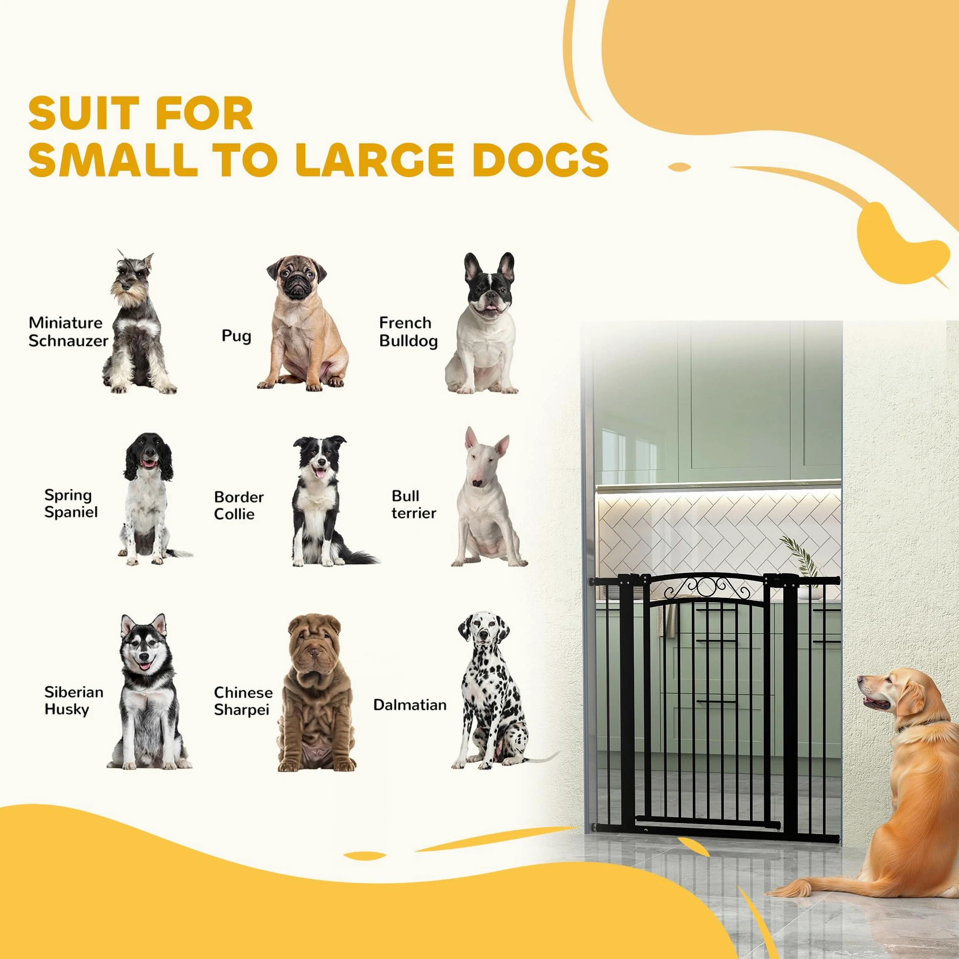 Barriera per cane PawHut Cancelletto regolabile 76-104 cm Barriera di sicurezza cane con 2 estensioni e doppia chiusura per scale e porte Nero