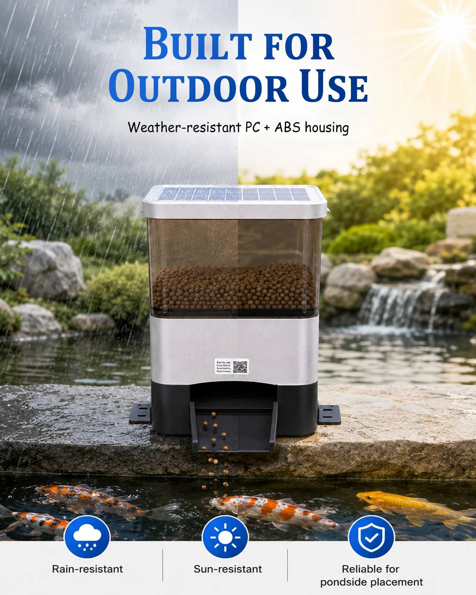 Alimentatore Automatico per Pesci da Laghetto con capacità 4L(10L), Alimentazione Solare E CA, Controllo Telefono/Pannello, Antiumidità, Timer Vacanza per Koi E Outdoor Black-4L